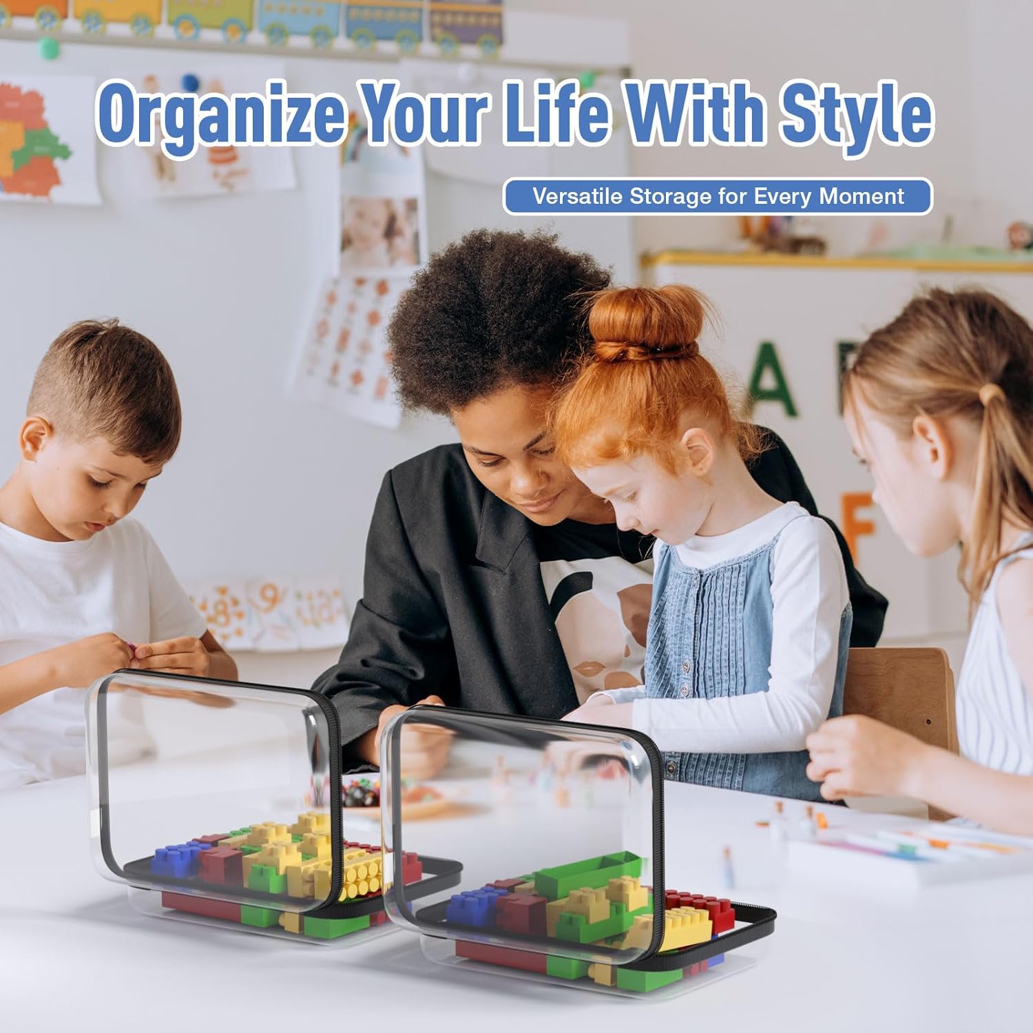 4Pcs Clear Hard Shell Zipper Case, BIiss Plastic Bins for Organizing, Clear Zipper Pouches Makeup Case & Lidded Storage Bins Organizer for Storage Cosmetics, Puzzles, 8.7 x 6.3 x 2.4 Inch - Image 3