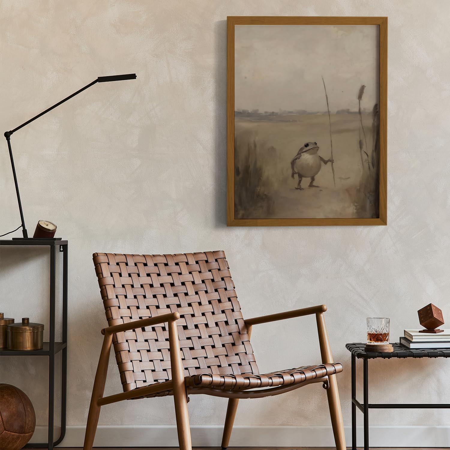 AZPRXN Whimsical Frog Wall Art – Vintage Countryside Canvas Print with Cute Anthropomorphic Animal, Rustic Farmhouse Picture Poster Wall Decor for Living Room, Bedroom, Kids Room,Wood Frame 16x24in