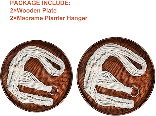 Miniatura 3 de E-Know Colgador de macramé para plantas, juego de 2 estantes colgantes para macetas de interior, soporte decorativo para macetas, colgadores de