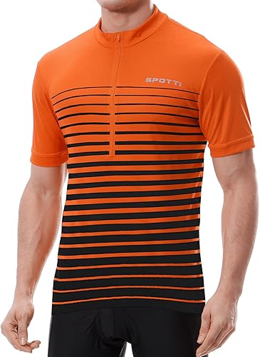 Spotti Camiseta de ciclismo de manga corta con 3 bolsillos traseros, absorbe la humedad, transpirable, de secado rápido