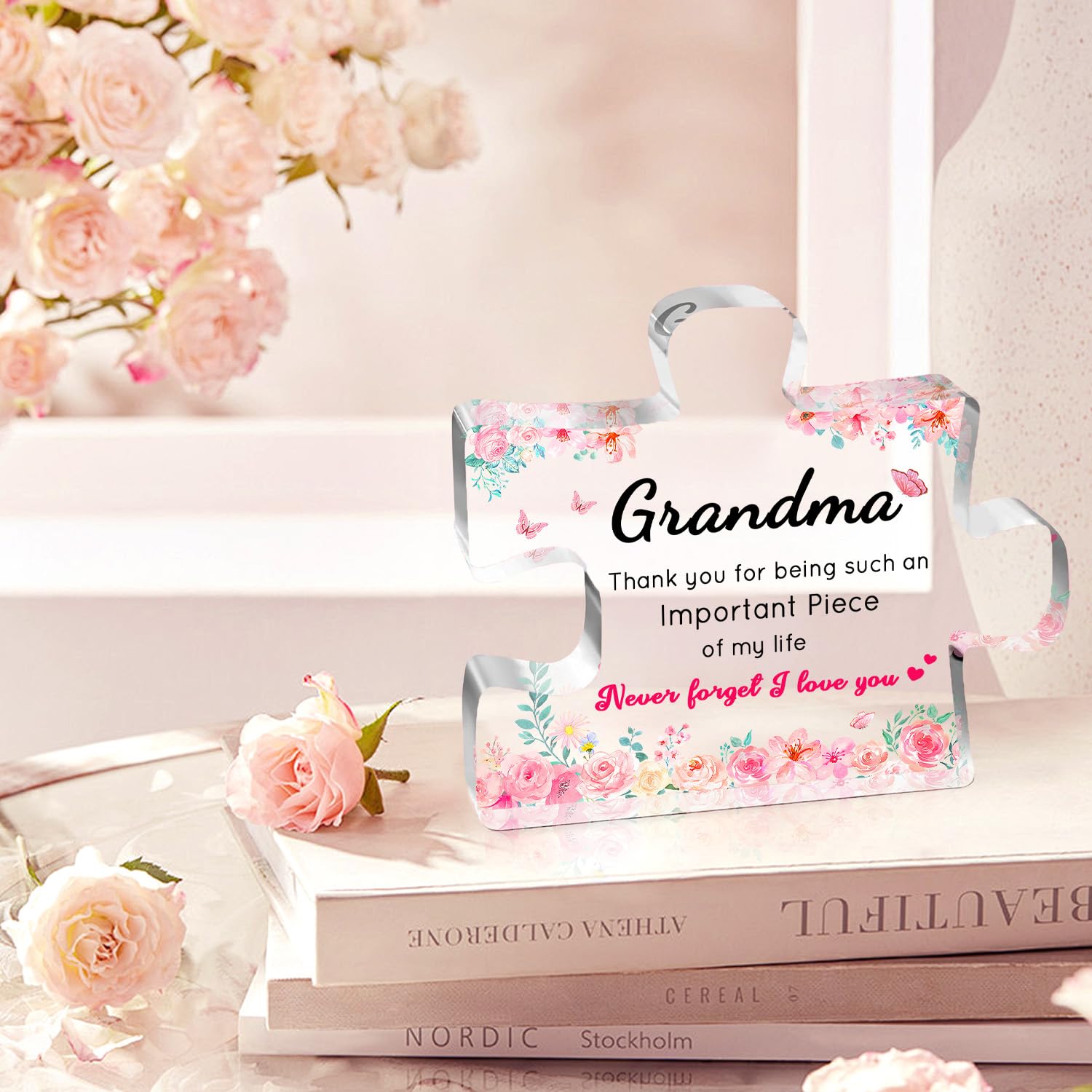Birthday Gifts for Grandma, Grandma Gifts - Engraved Acrylic Puzzle Plaque, Valentines Christmas Mothers Day Present for Grandmother from Grandkids