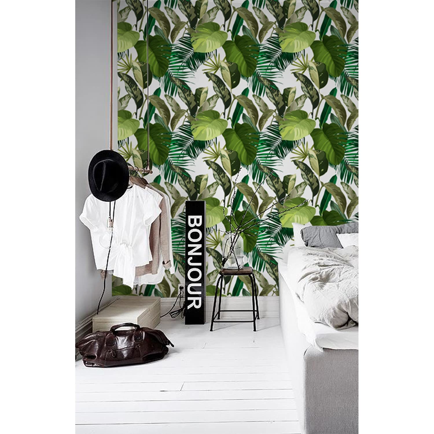 Papier peint latex 104x70cm feuilles épanouies pour décoration murale