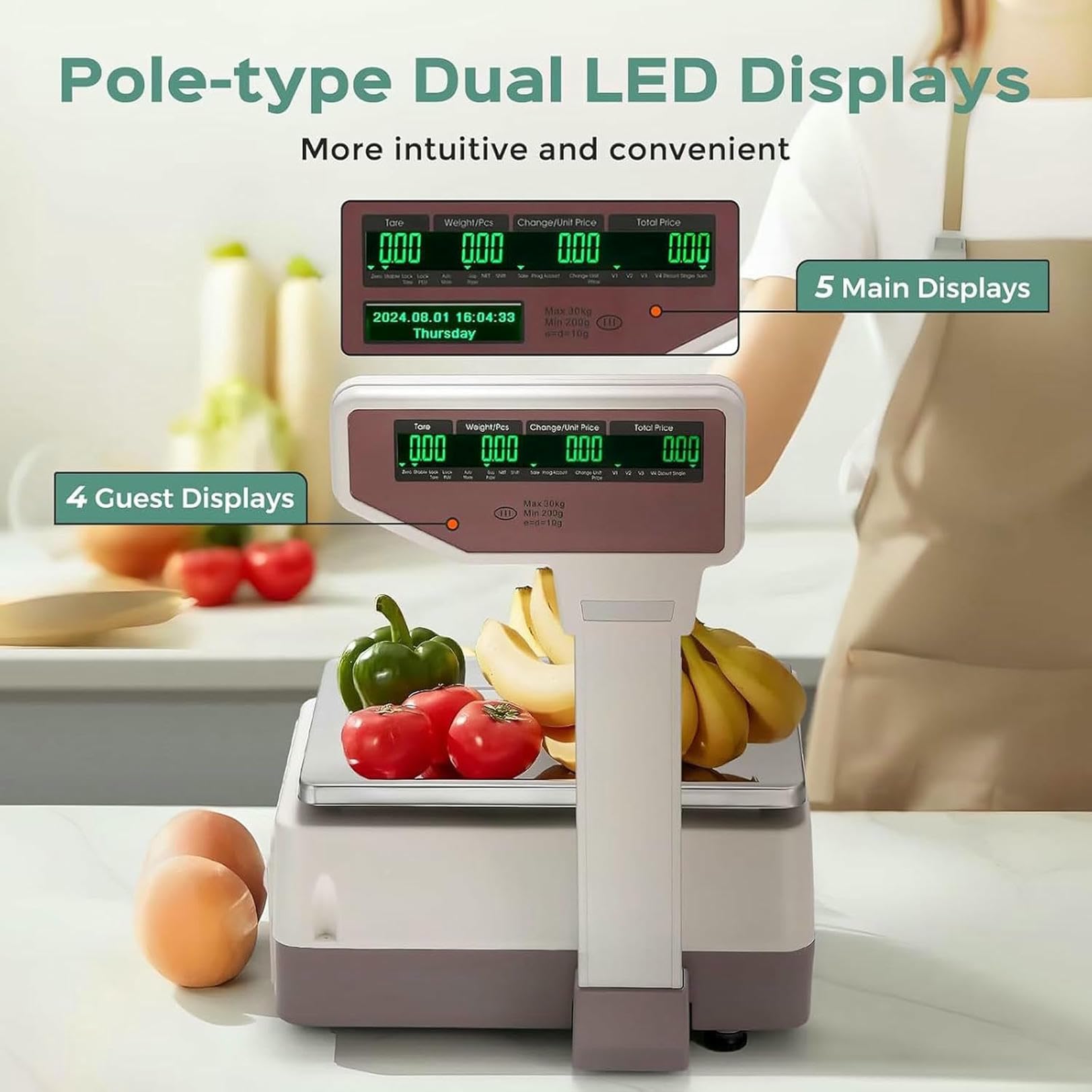 Digitale Preisetiketten-Druckwaage, Elektronik-Barcode-Waage, Registrierkasse Für Supermarkt-Convenience-Store, 30-Kg-Thermodrucker Mit Digitaler Preisrechnerwaage