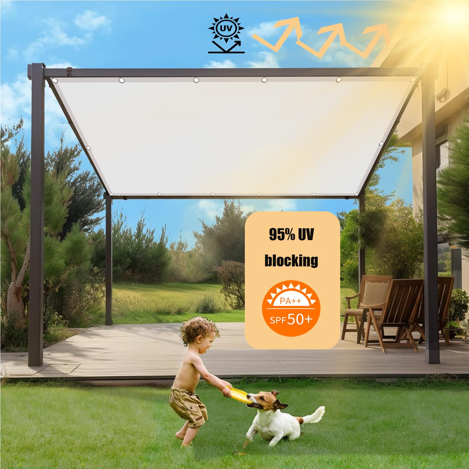 Amazon.de: Sonnensegel Wasserdicht Rechteckig mit sen,Segeltuch mit sen,Seitenschutz  Balkon Ohne Bohren inkl Befestigungsseile, UV-Schutz, Wetterfest fr Garten  Terrasse Wei 5.5x7m