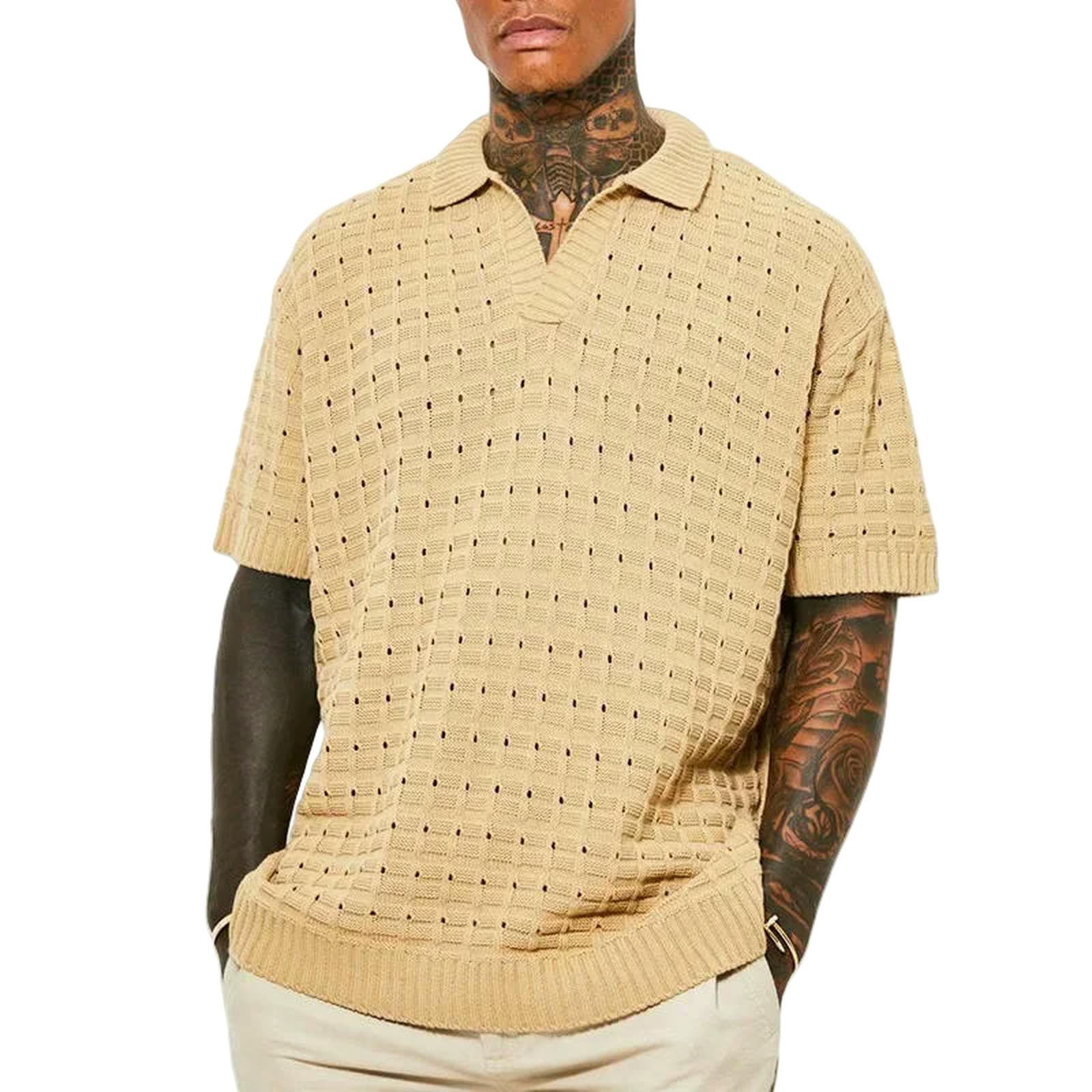 Maglietta Uomo Pring Summer Maglia da Manica Corta Business Shirt Casual Tees Tops Camicie Maschio-Khaki-XL