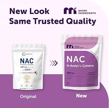 Micro Ingredients NAC Supplement 600mg Per Serving with NAD& Coconut Oil, 300 Softgels | 2-in-1 N Acetyl L Cysteine Plus Nicotinamide Forms | NAD Supplements for Women & Men | Non-GMO, Gluten Free