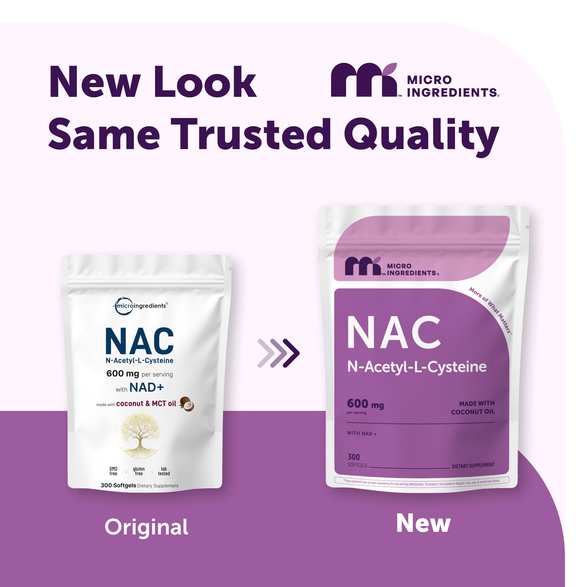 Micro Ingredients NAC Supplement 600mg Per Serving with NAD+ & Coconut Oil, 300 Softgels | 2-in-1 N Acetyl L Cysteine Plus Nicotinamide Forms | NAD Supplements for Women & Men | Non-GMO, Gluten Free — Amazon image 2