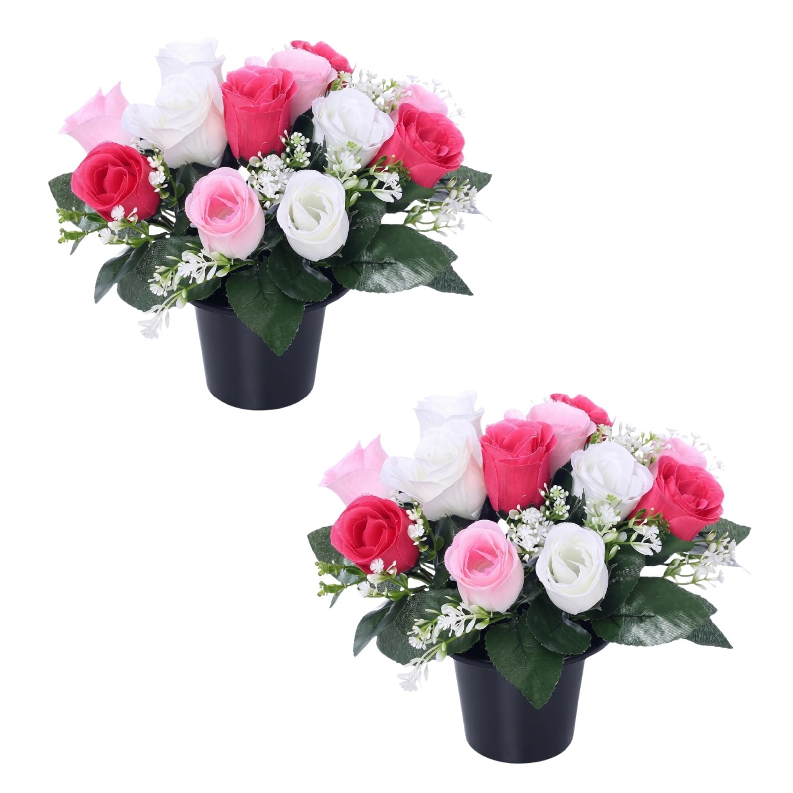 Homesecret Pack 2 Artificial Flowers for Graves 25cm | 12 Head Pink/Ivory Grave Flower Pots | Perfect for Enhancing Memorial & Cemetery Decor | Improved Design for Funeral Elegance & Lasting Tribute.