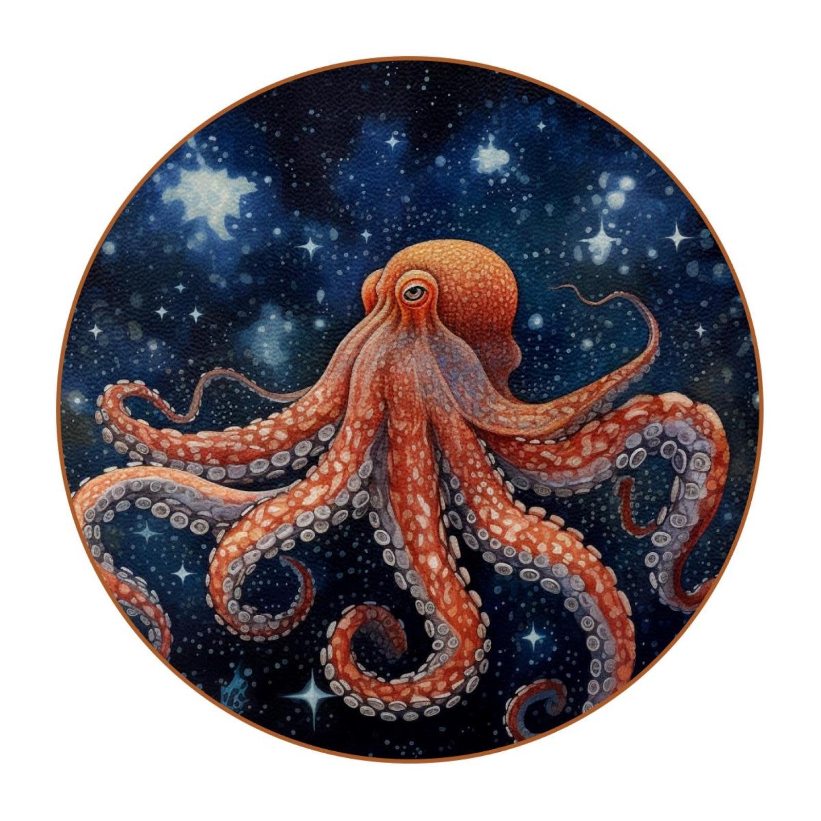 Cartoon-Galaxie-Oktopus-Untersetzer für Getränke, 6 Stück, Tisch-Schutzmatte für Weingläser, Tassen und Tassen, wiederverwendbar im Büro, Küche, Bar, 10,9 cm