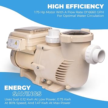 XtremepowerUS SuperFlow Variable Speed High-Flo Pool Pump In-Ground Swimming Pool Energy Efficient 230V, 1-1/2 & 2 Adapter Build-in Timer Control Panel
