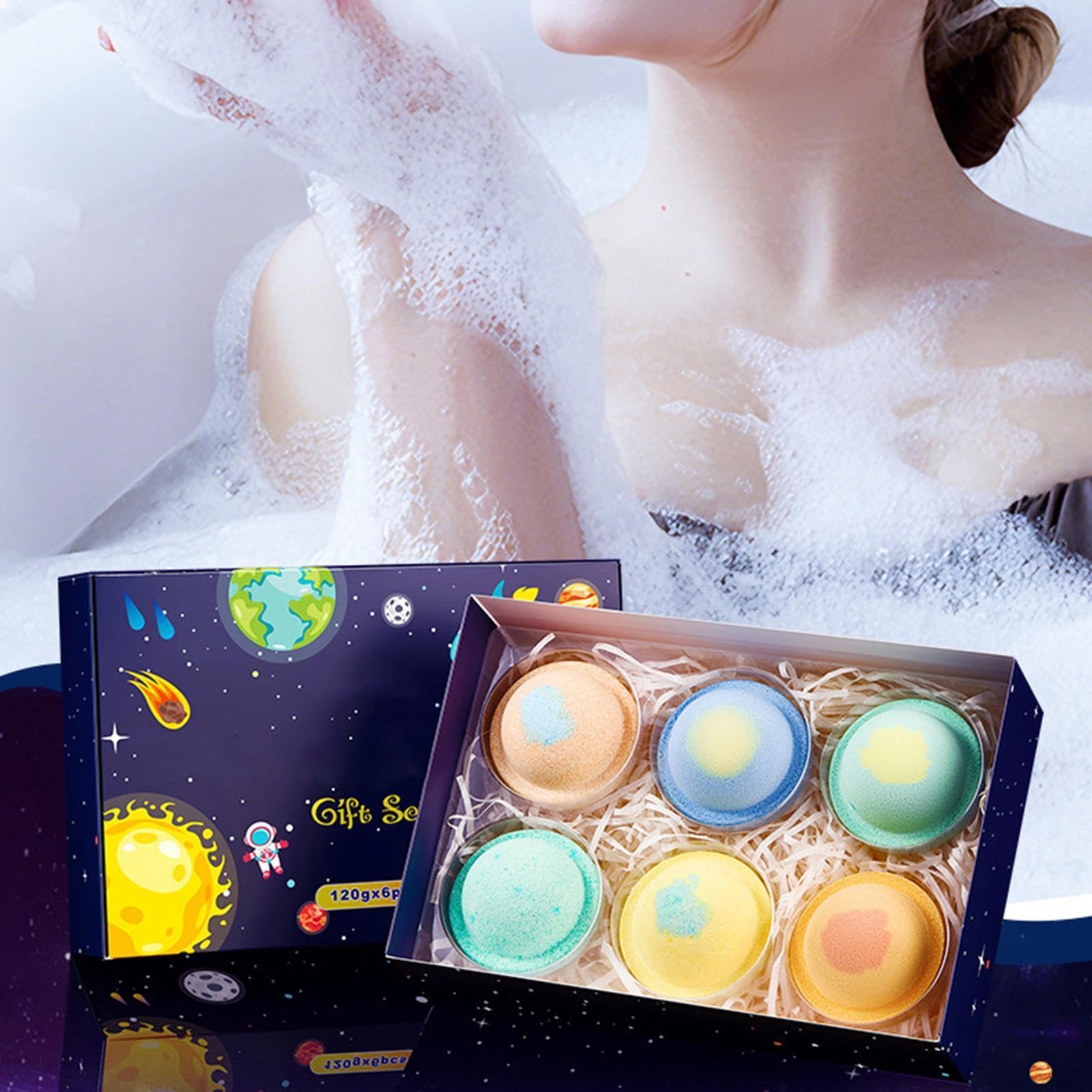 Duschbäder, Set mit 6 Kugeln, natürliche sanfte Reinigung, Badekugeln in Form eines Planeten, für Ehefrau, Mutter, Freundin, Pflege, Entspannung, Haus Spa