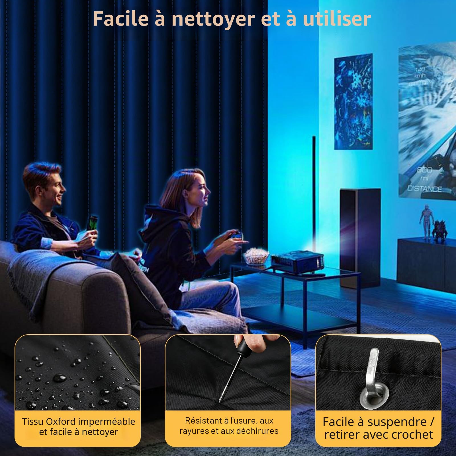 Rideau d'isolation acoustique pour porte, 95 x 220 cm, 3 couches, épaisse, isolation acoustique, avec crochets et kit de vis, pour chambre à coucher, studio de musique, studio d'enregistrement