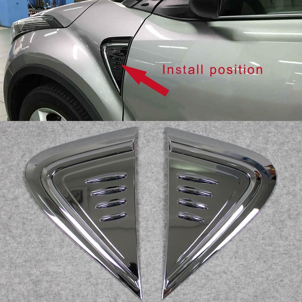 For Toyota C-HR CHR 2017 2018 2019 2020 2021 2022 Chrome Front Side Fender Vents Air Outlet Cover Trim (Silver)