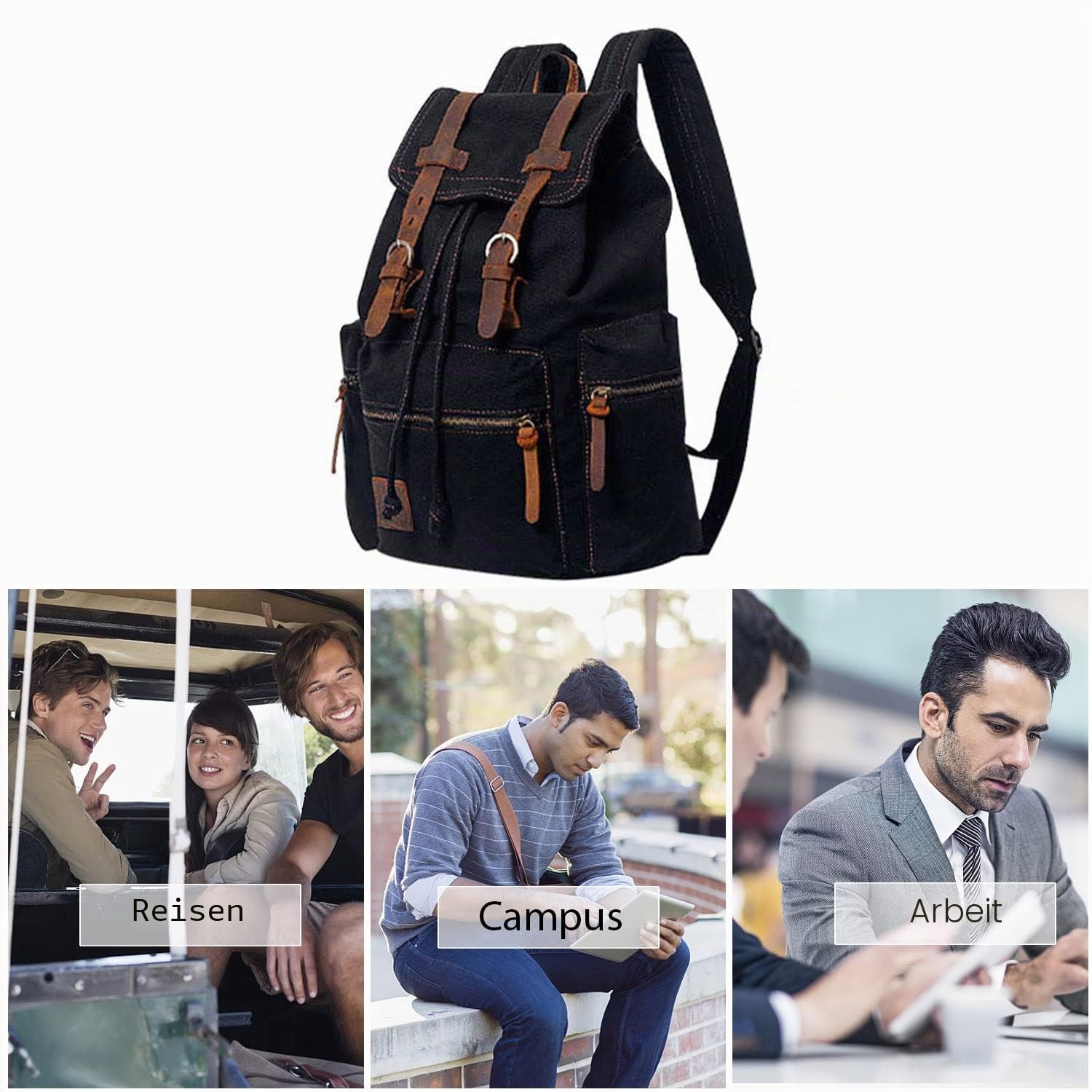 FANDARE Vintage Rucksäcke Schulrucksack Leinwand Daypacks Ranzen Mädchen Schulranzen für 14 Zoll Laptop Taschen Herren Damen Schultasche für Arbeit Wandern Reisen Camping Rucksack