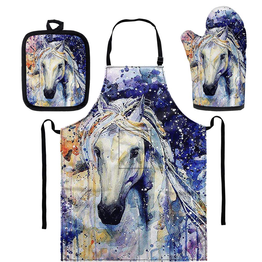 Manique bavoirs gant de cuisine SEANATIVE motif cheval aquarelle