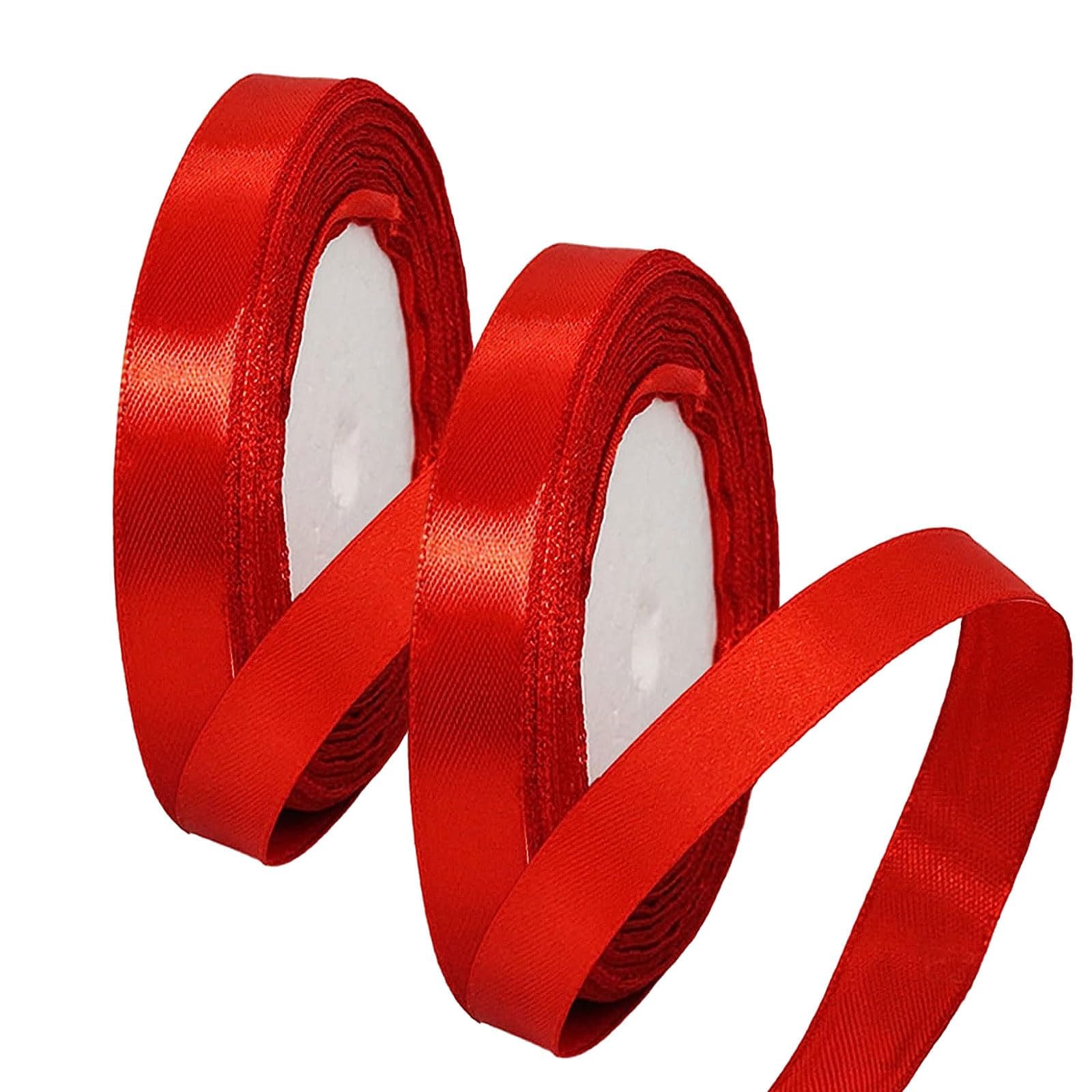 2X 22m Red Ribbon, Ribbon for Gift Wrapping, Satin Ribbon Red Double Sided Polyester 10mm, DIY Sewing Project, Party Balloon & Hair Bows Decoration, Sewing, Hair Ribbon(Red(10mm))