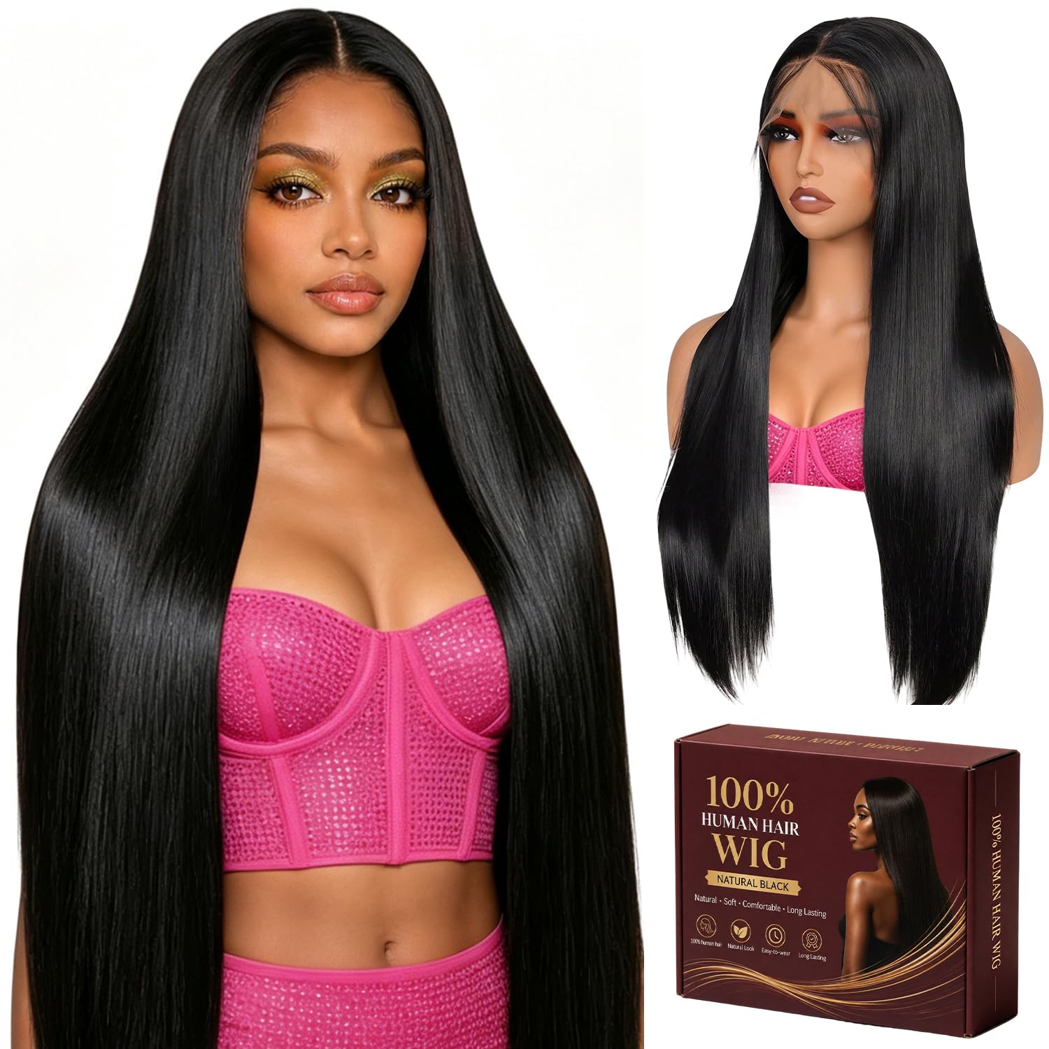 Photo 1 of SLJINOV 26" Straight Lace Front Human Hair Wig