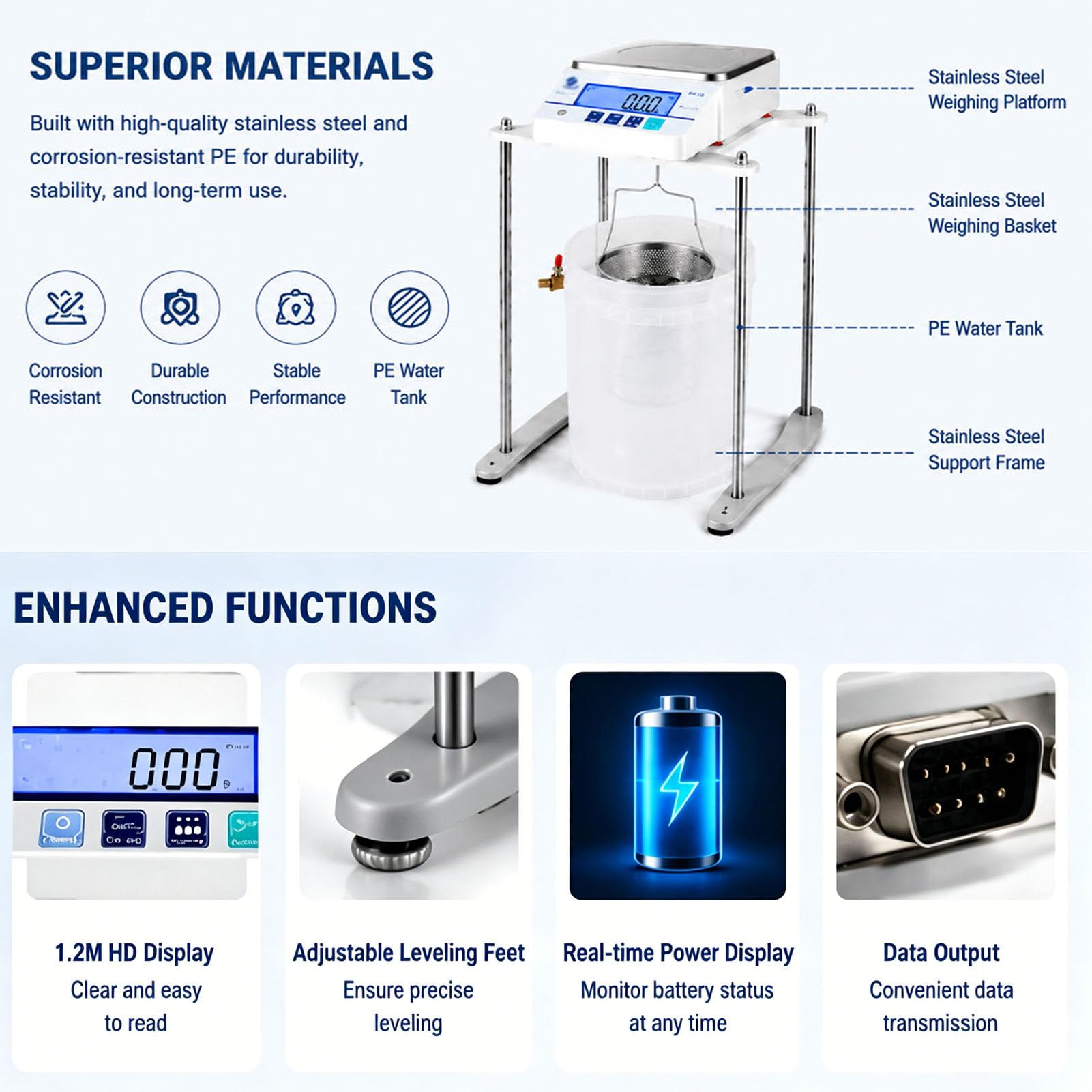 Balanza electrónica de gravedad específica de 0,01 g – Medidor de densidad hidrostático para uso en laboratorios industriales, escala de alta precisión con sensor de fuerza electromagnética 2000g