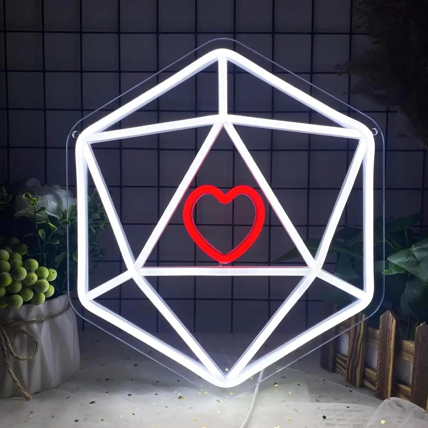 SHOUXI Sign Lamp Heart Dice Neon Signs for Wall Decor Dimmable USB Powered Light for Man Cave Party Game Room Decorative 30cmх34cm