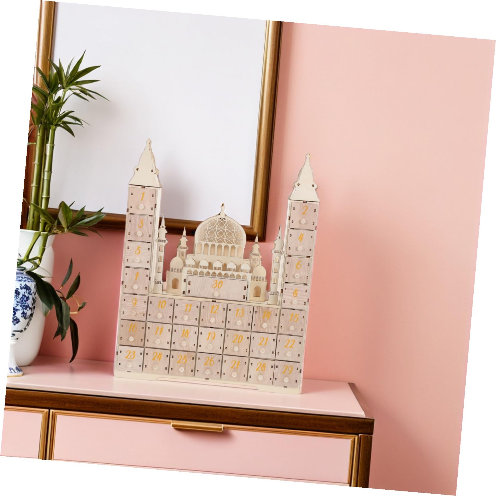 Didiseaon Calendario Design Compatto con in Legno del Ramadan con Conto alla Rovescia di 30 Decorazione per Feste e Casa, per Scrivanie e Scaffali