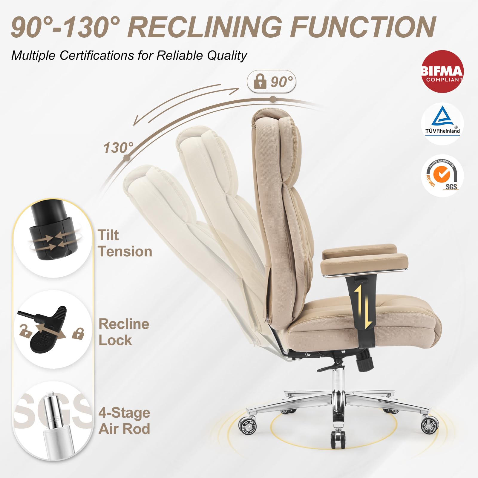 Big and Tall Office Chair 650lbs Heavy Duty Office Chairs with Dual Rubber Wheels Extra Wide Desk Chair — view 4