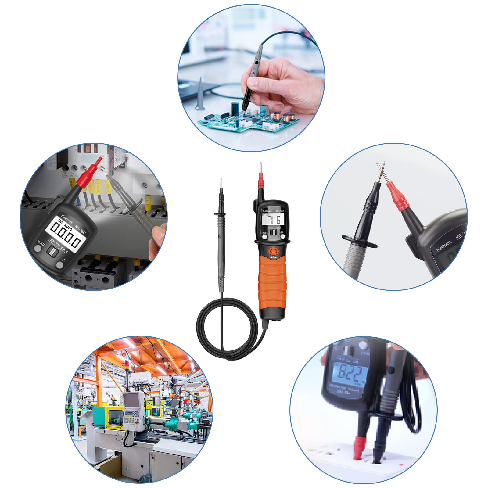 Zweipolig Spannungsprüfer Durchgangsprüfer, Kethvoz Digitales Multimeter 600V Voltmeter Messen AC/DC Spannung Widerstand Diode, Elektrisch Messgerät Spannungsmesser KE-38B