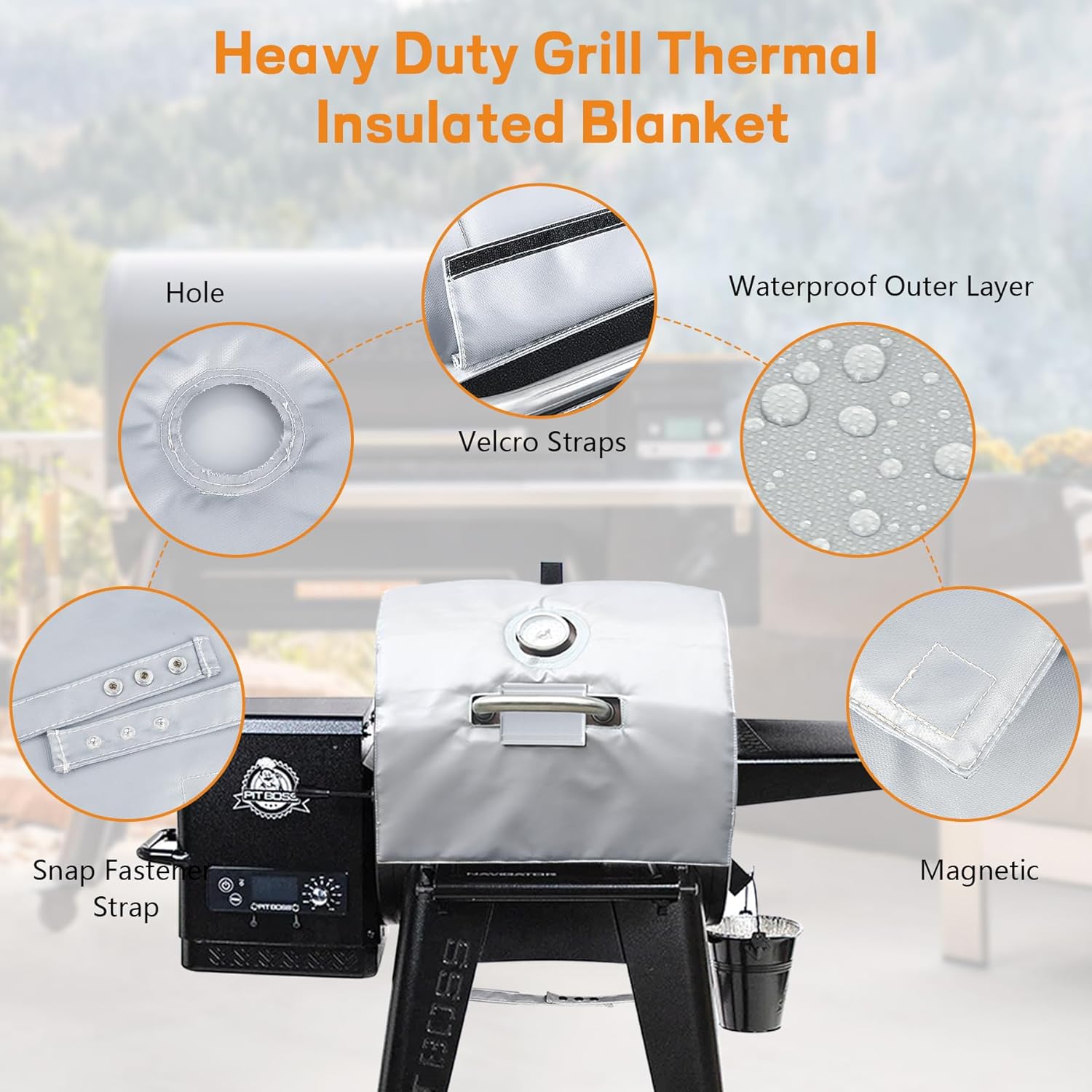 Insulation Blanket for Pit Boss Lexington/Sportsman/Navigator 550/540/500 Wood Pellet Smoker Grill,PB500NX PB500SP PB550G Insulation Blanket Grill Accessory for Winter Smoking,Silver
