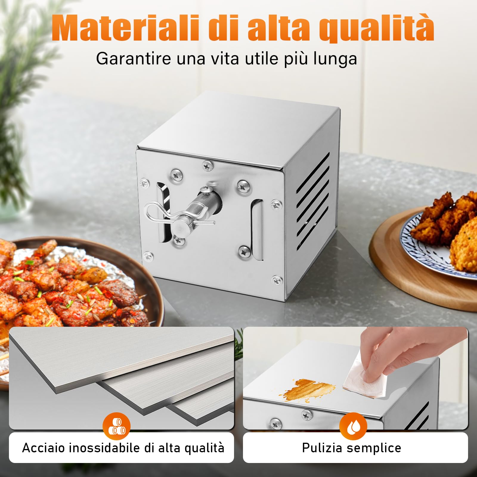 Moteur de gril professionnel 25W pour tournebroche (220V) | Moteur rotatif pour rôtisserie, rôtissoire, brochettes, porcelet grillé | Moteur de gril, moteur de barbecue (argent)