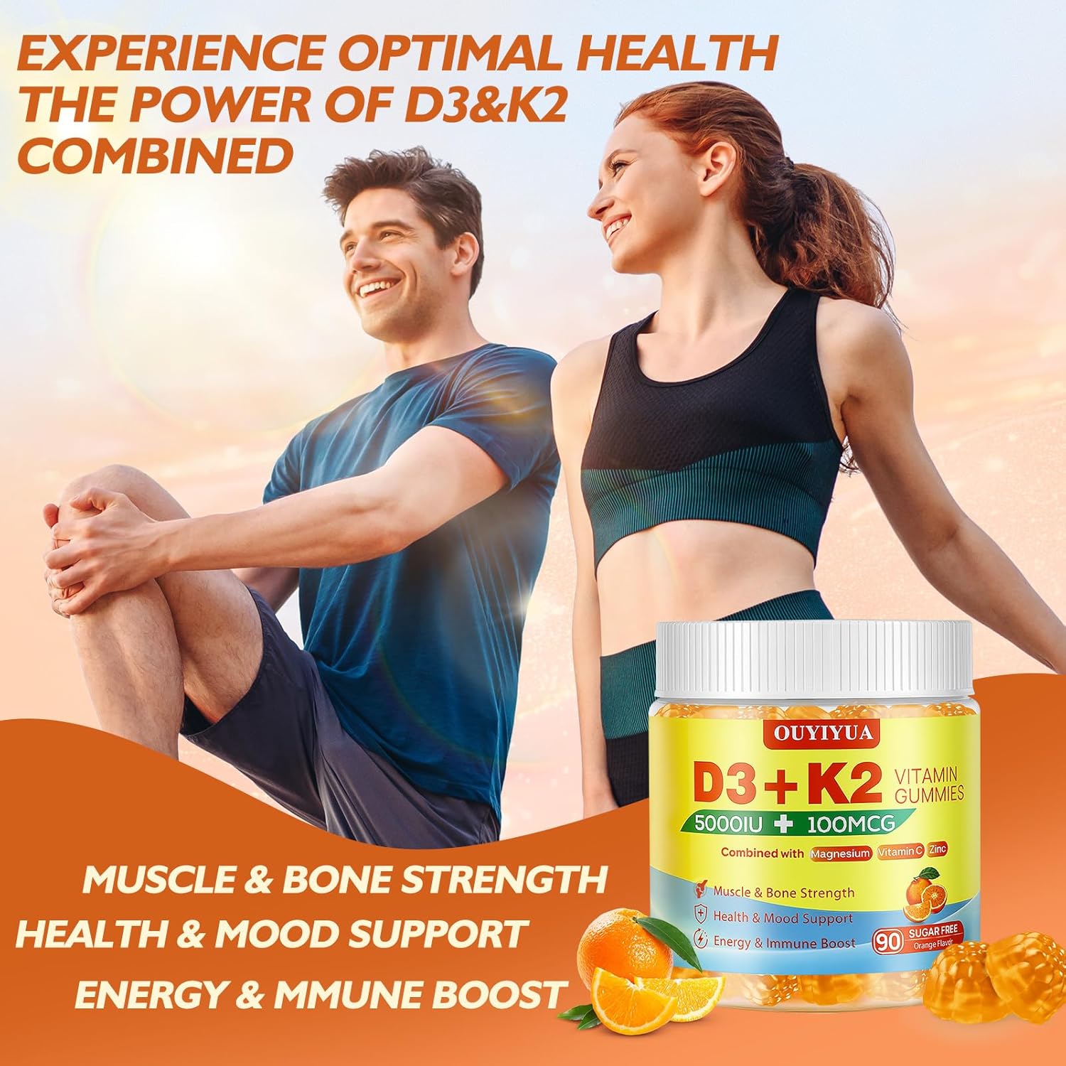 Vitamin D3 K2 Gummies，Vitamin D3 5000IU + K2 (MK-7) 100mcg Gummies for Adults | Immune Health Support, Teeth & Muscle Function Boost |90 Count - Image 5