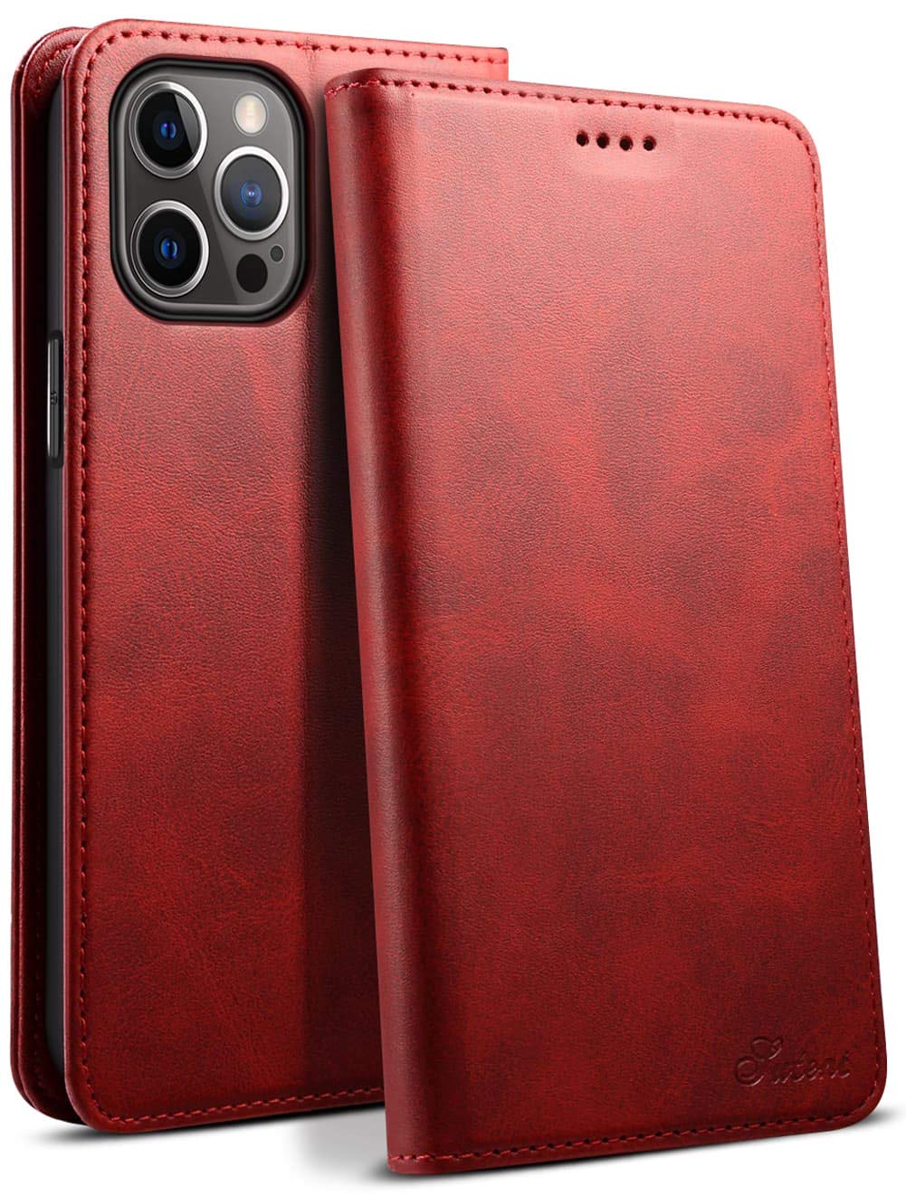 SINIANL Compatible with iPhone 12 Case, iPhone 12 Pro Wallet Case with Card Holder, Leather Book Folding Folio Case with Kickstand Magnetic Closure flip Cover for iPhone 12/12 Pro 6.1 inch Red