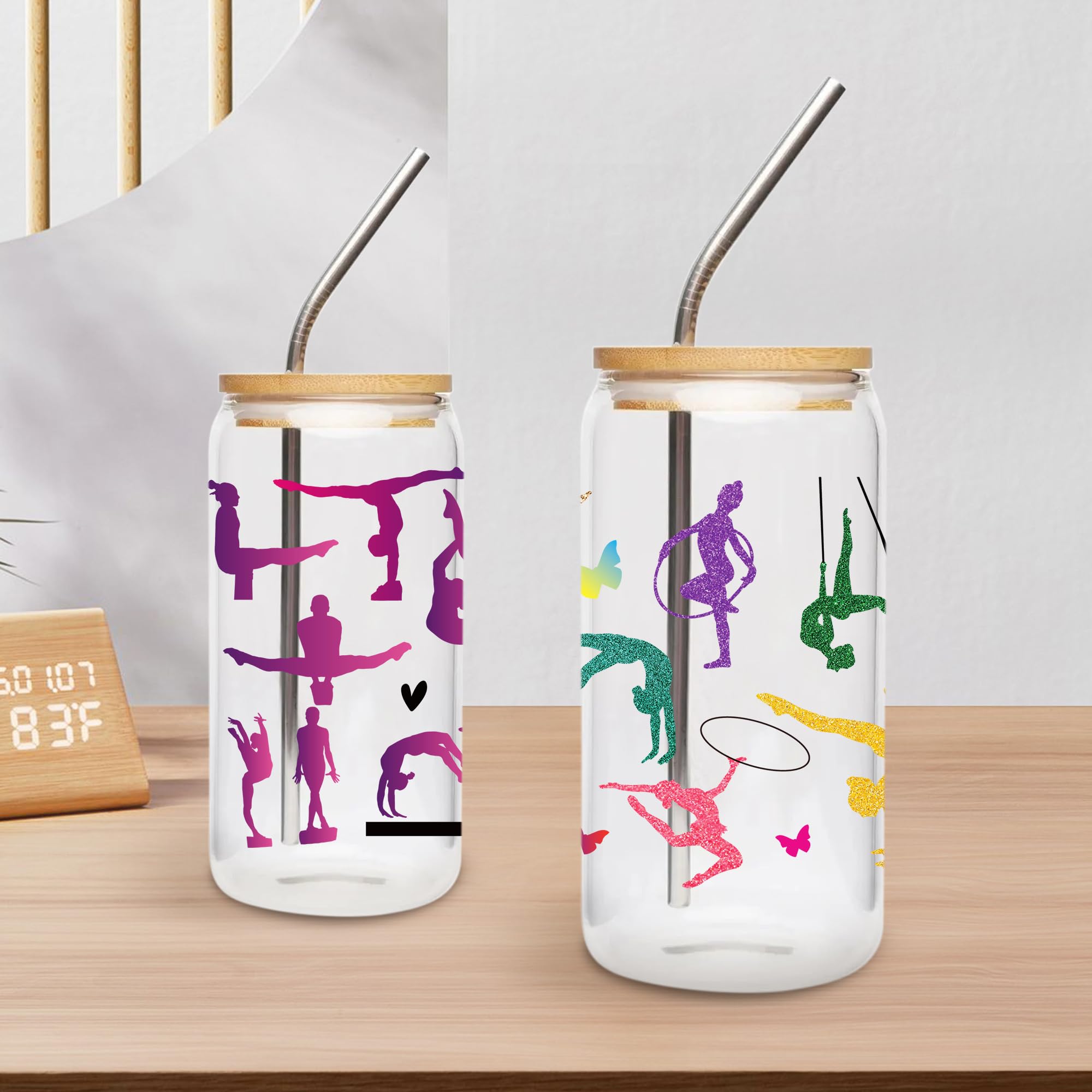 UV DTF Cup Wrap Sticker - 8 Sheet Gymnastics UV DTF Transfer for 16 oz Glass, Water Bottle, Sport UVDTF Cup Wraps, Waterproof Rub on Transfer for Gymnastics Lover