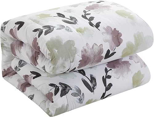 Miniatura 5 de Chic Home Devon Green - Juego de edredón reversible con estampado floral de acuarela de 8 piezas, color verde  King