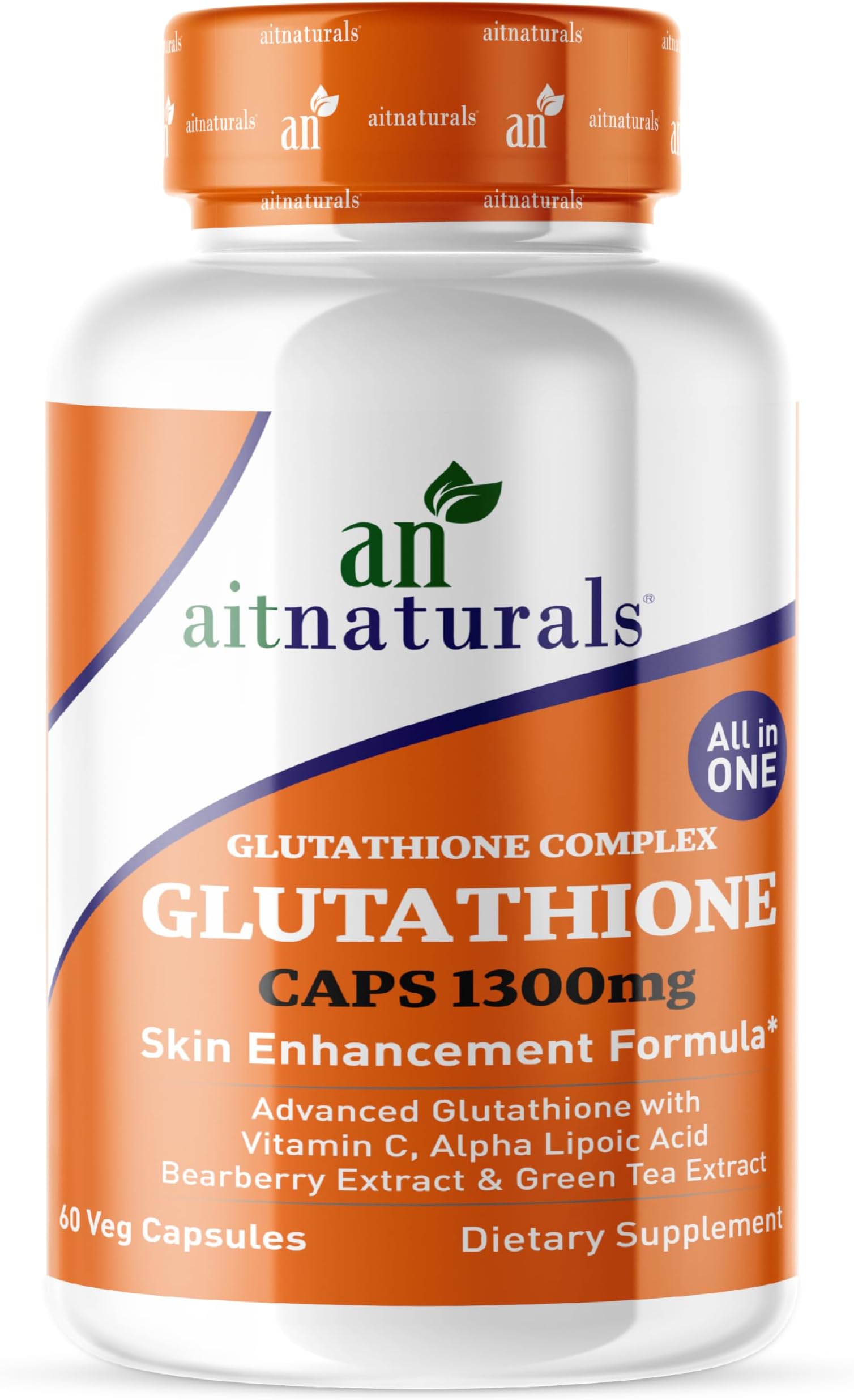 Aitnaturals Glutathione Complex (1300mg)- 60 Capsules Advanced Antioxidant Formula with Vitamin C, Alpha Lipoic Acid, Bearberry Extract & Green Tea Extract for Immune Support, Detox & Skin Enhancement