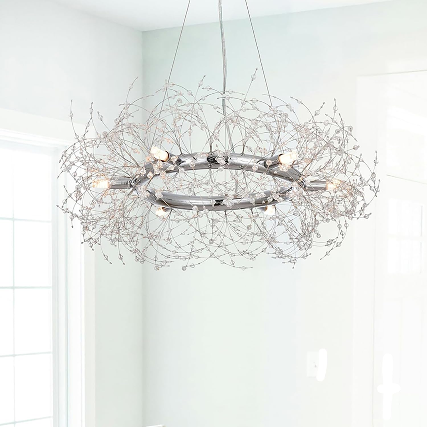 CAI-HAI Modern Firework Silver Chandelier, Beautiful Ring Chandelier 6 Light, (YHG9)
