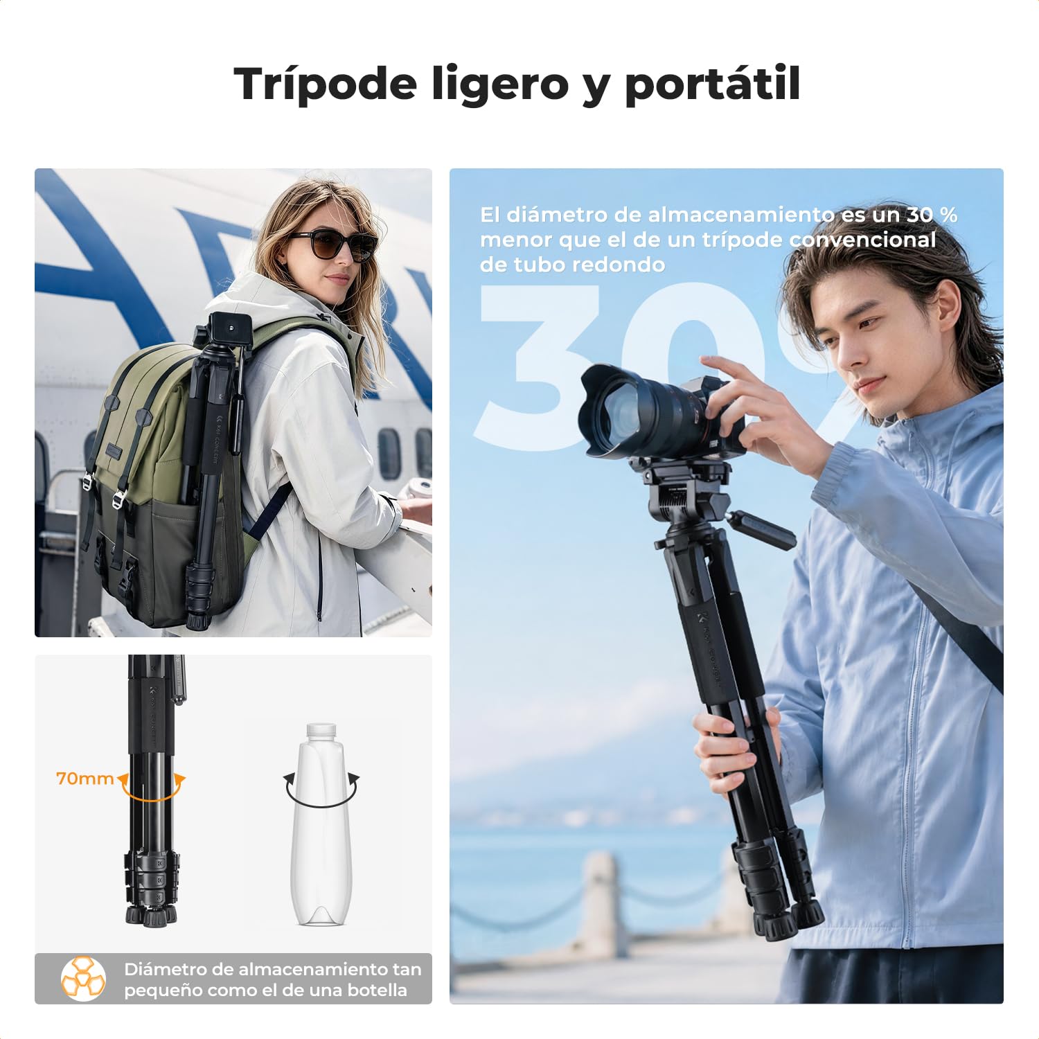 K&F Concept Trípode de Viaje Ligero 172cm
