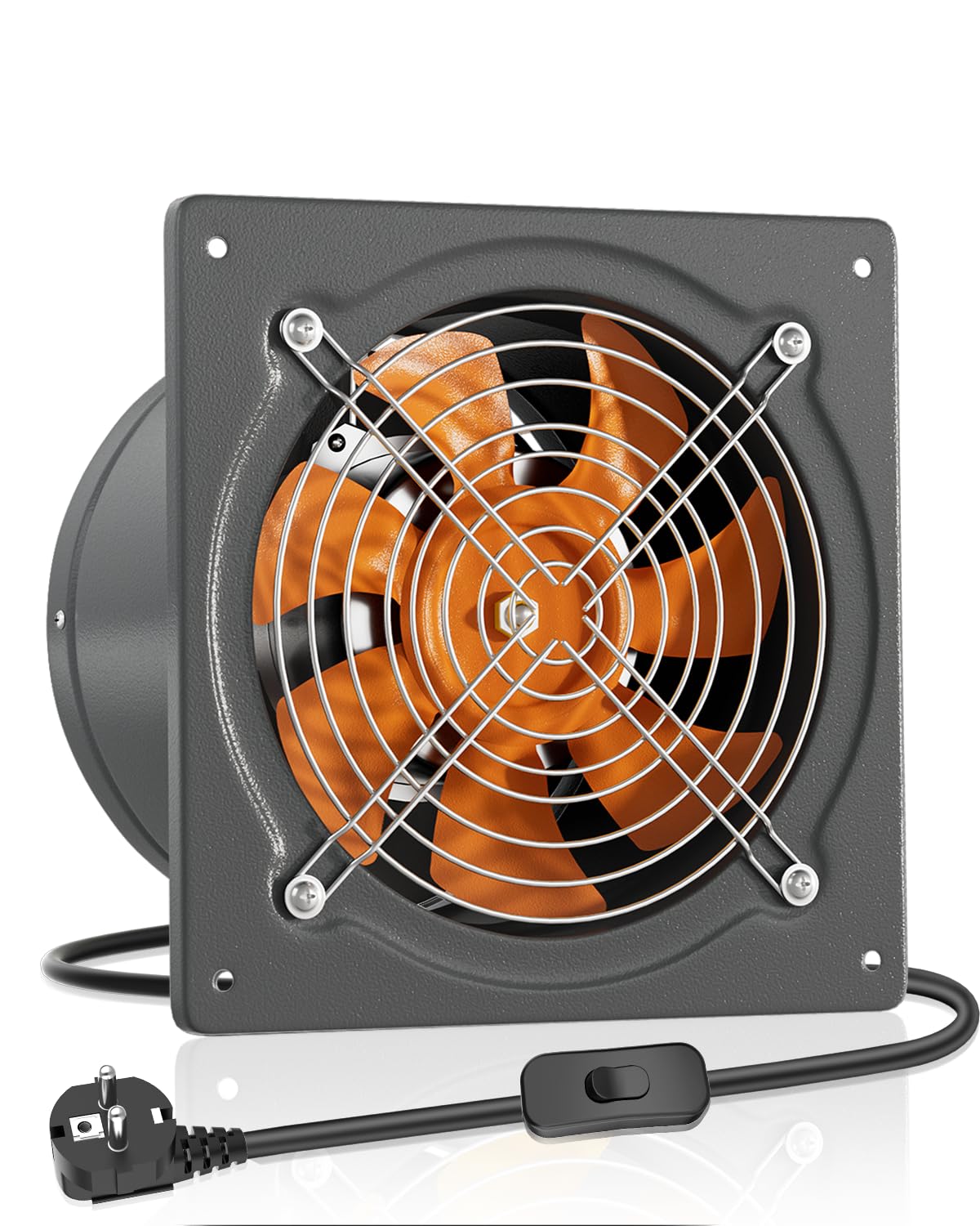 HG Power Extracteur d'air 150mm Ventilateur Mural 535m³/h Clapet Anti-Retour Métallique EU Plug Gris