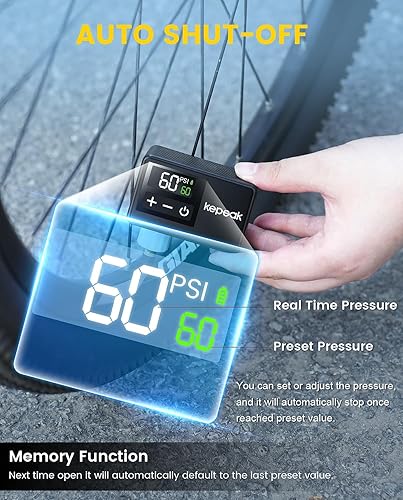 Miniatura 4 de KEPEAK Mini bomba de bicicleta, bomba de bicicleta con medidor de presión digital, inflador de neumáticos portátil para bicicleta con válvula Presta