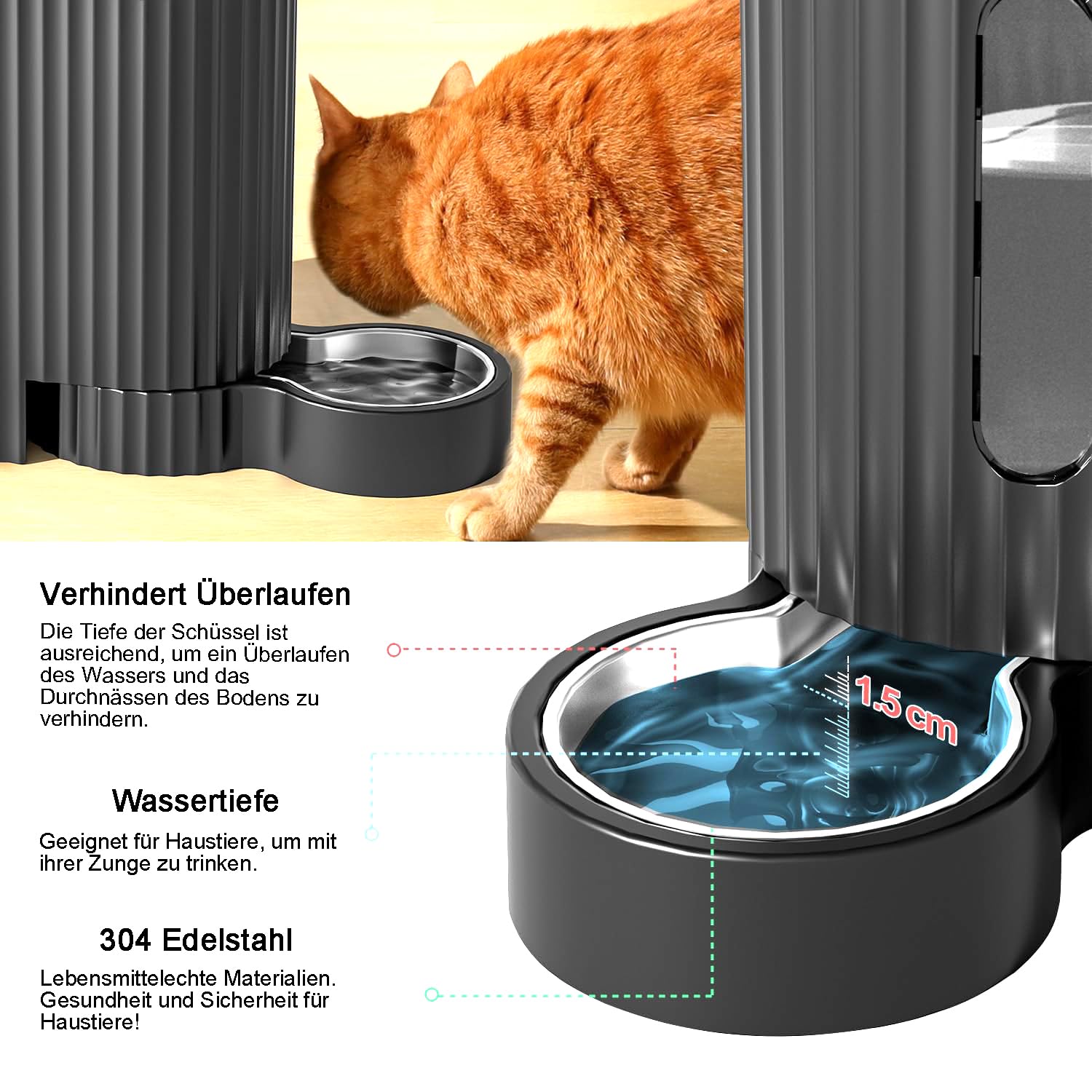 Gardner Pet Automatischer Futterspender Katzen/Hunde, 2 Edelstahlnäpfe 3L*2 | Nicht elektrisch, Edelstahlschüssel, Ohne Strom, BPA Frei, Gravitation, 3L*2, Grau