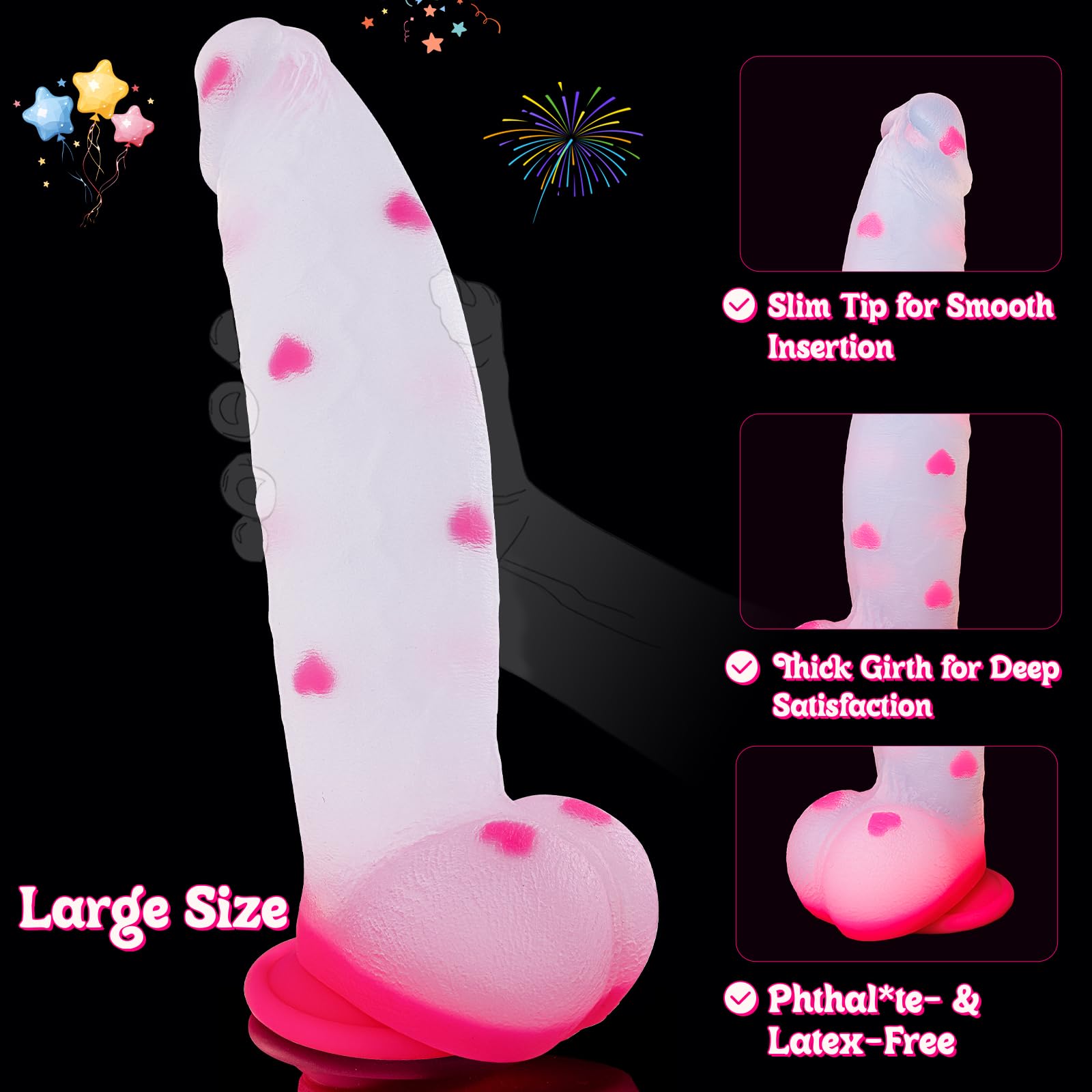8" Big Thick Girthy Monster Fantasy Dildo - Pink Clear Liquid Silicone Dildos, Strap on Dildo with Suction Cup, Wide Large Riding Dildos for G Spot Anal, Adult Sex Toys & Games for Women Men Couples: 12 inches