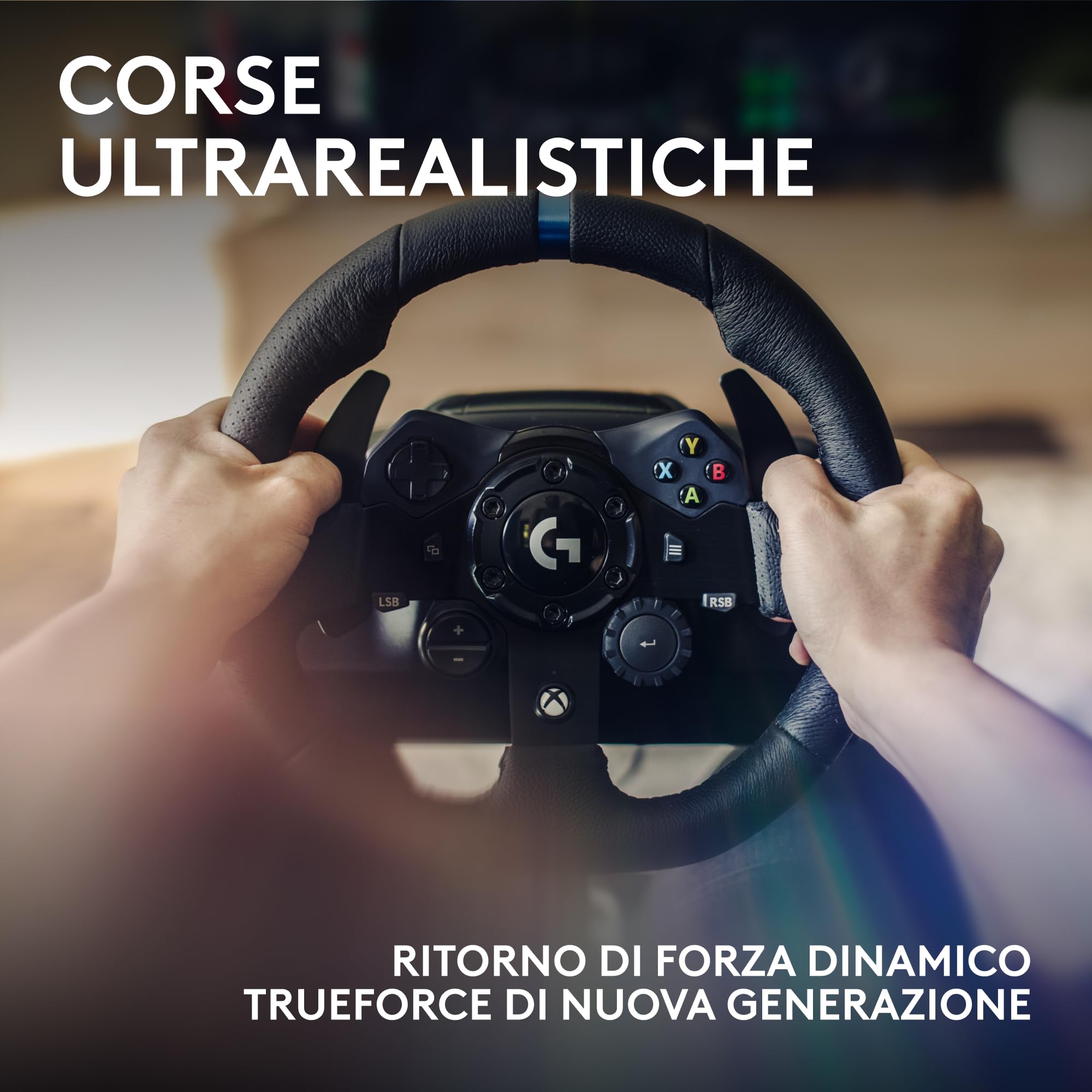 Logitech G G923 volante da corsa e pedali per Xbox Series X|S, Xbox One e PC, con ritorno di forza TRUEFORCE fino a 1000 Hz, pedali reattivi, controllo con doppia frizione e rivestimento del volante