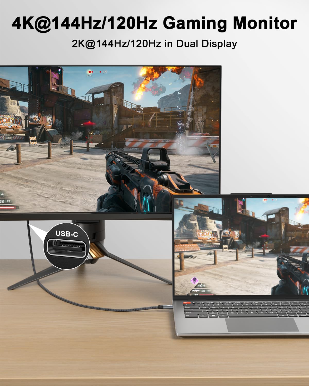 ULT-WIIQ Cable de video USB C a USB C 3.2 Gen 2 x 2 trenzado de nailon de 13 pies para monitor 8K, cable de pantalla 4K a 144Hz/60Hz, transferencia de datos de 20 Gbps, PD 3.1 soporta carga rápida de