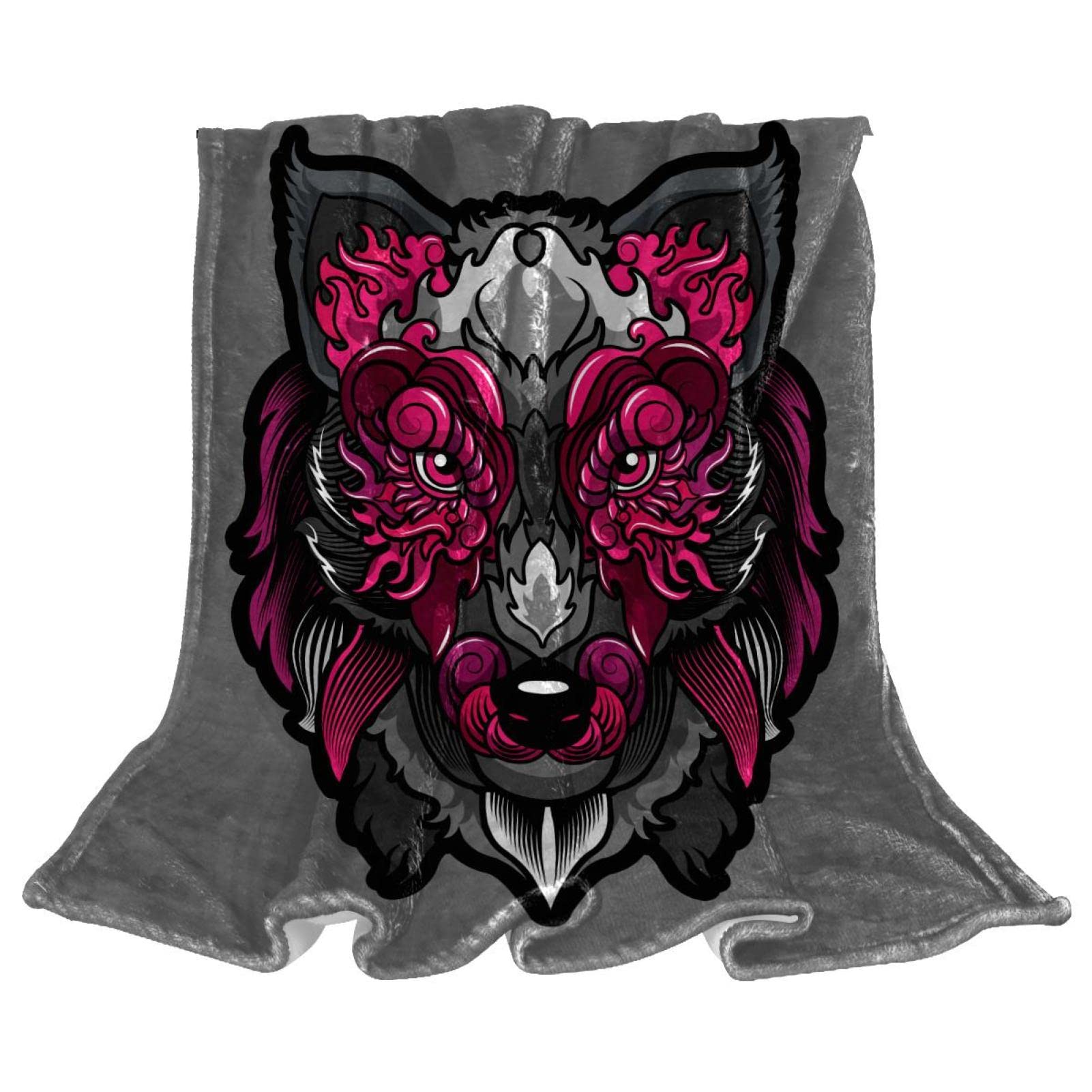 Couverture polaire loup ethnique plaid canapé jeté de lit en peluche