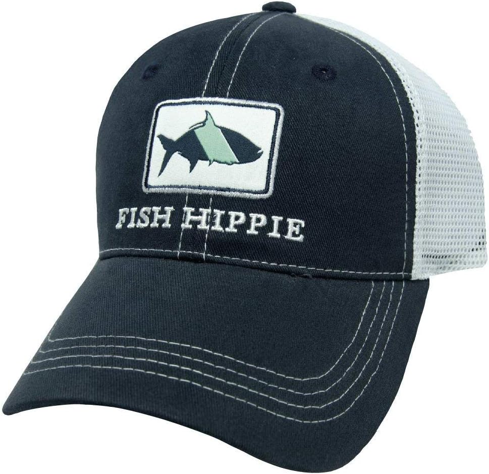 Fish Hippie Mens Trucker Hat with Mesh Back Navy