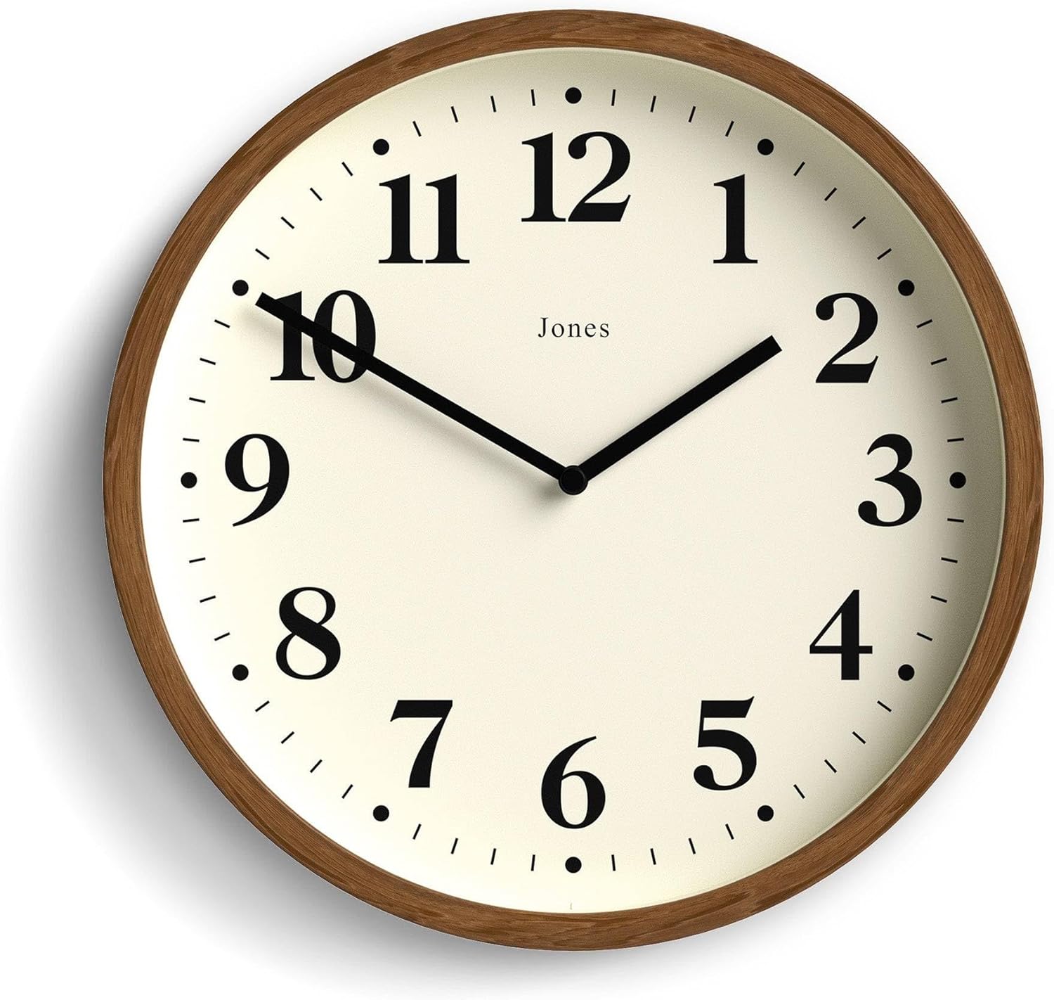 JONES CLOCKS® Lodge Wall Clock | Small Modern Clock | 10 inch | Dark Faux Wood | Classic Contemporary Style for Kitchen, Living Room or Office