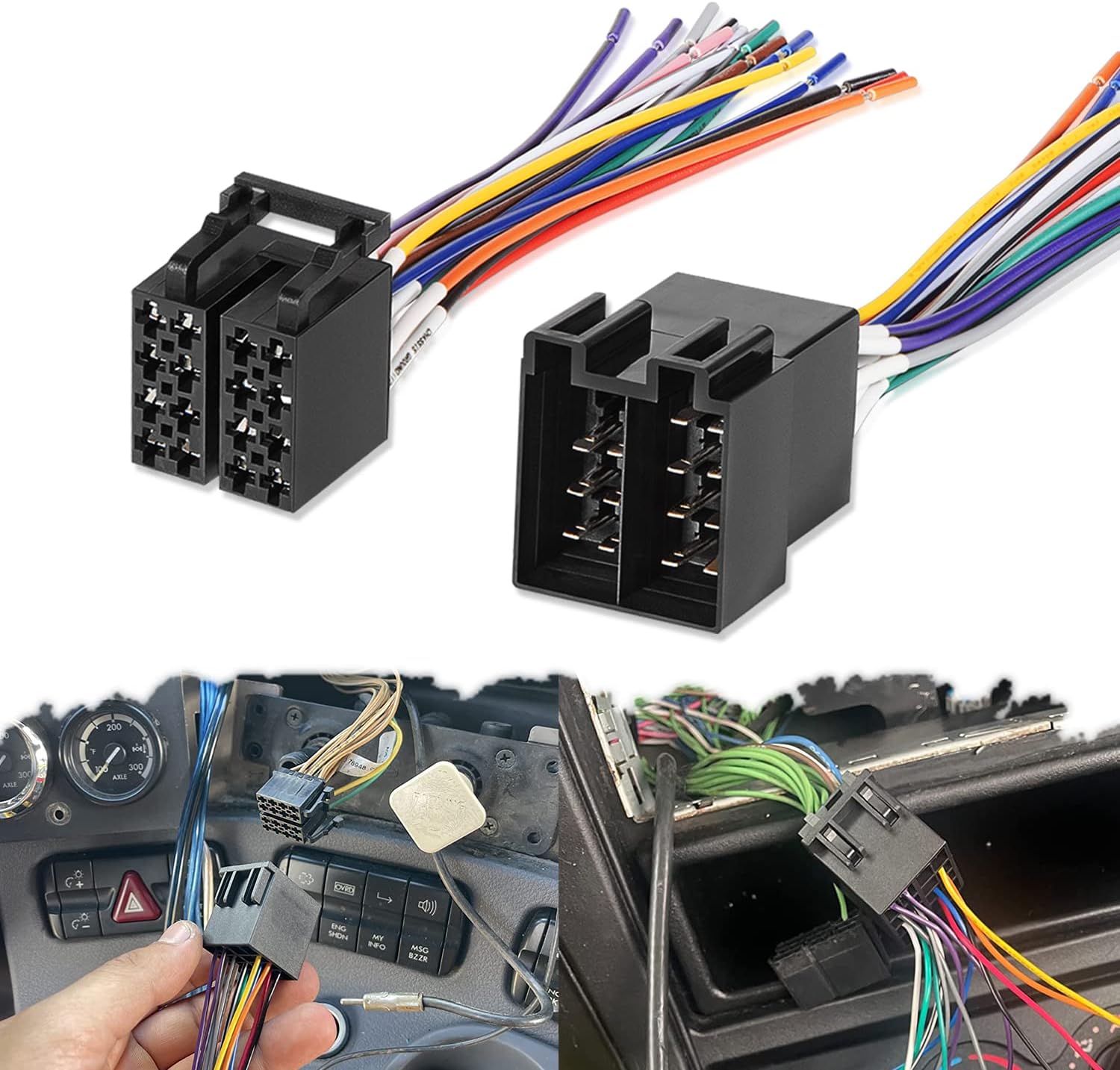 16 Pin Radio Wire Harness Adapter Male & Female - Fit for Freightliner 2004-2021, for Volvo 2004-2016, for Peterbilt 2006-2018, for Kenworth Stereo 2008-2020 (2-Pack)
