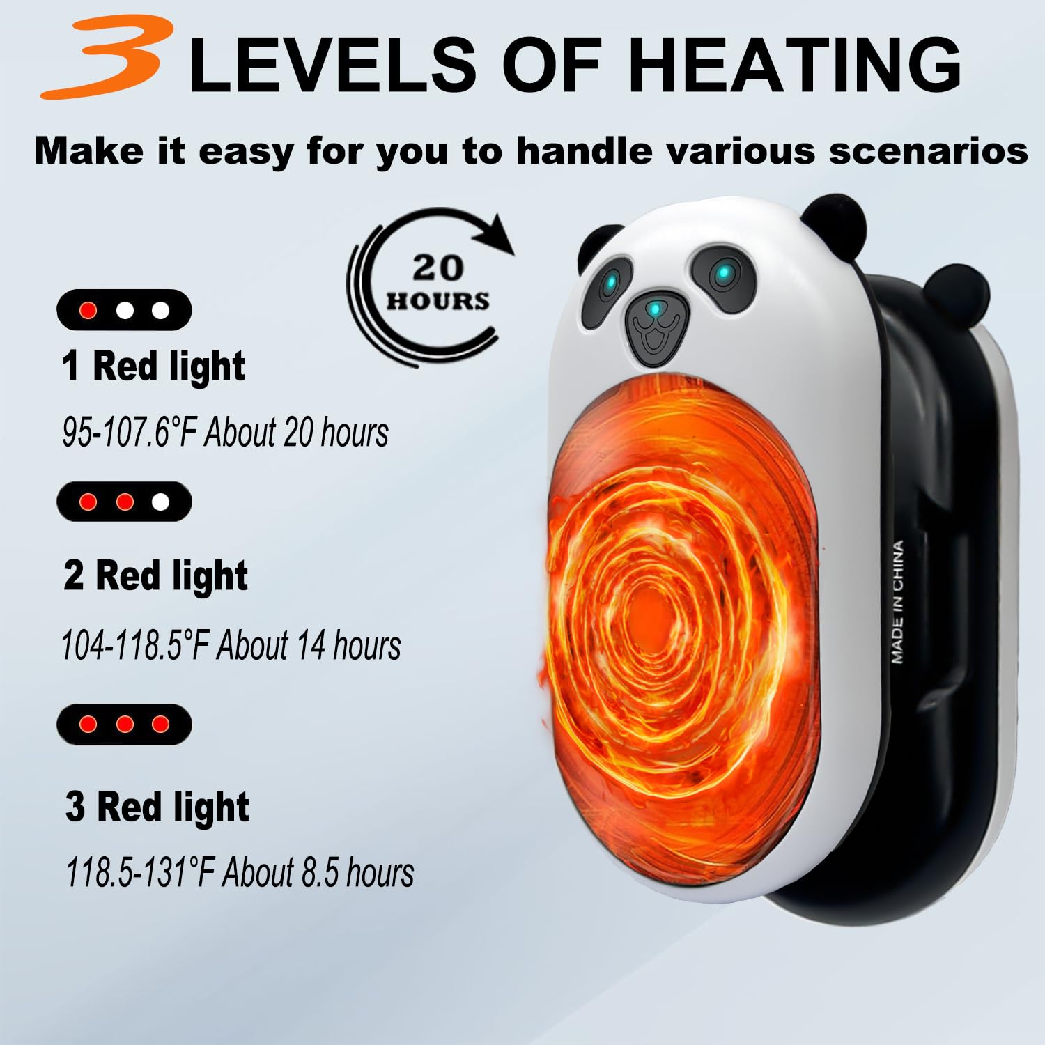 Calentadores de Manos Recargables, Paquete de 2, Calentador de Manos eléctrico con Forma de Panda de 6000 mAh, Calentador de Manos Reutilizable de 20 Horas de Largo, Calentador de Manos portátil de