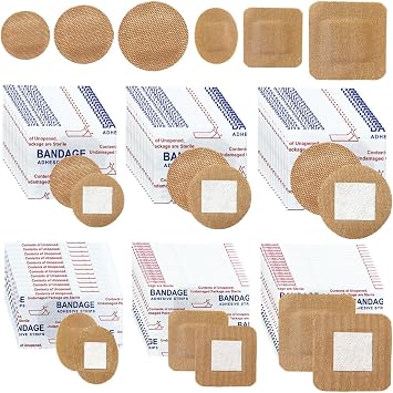 120Pcs Flexible Fabric Bandages, Small Round Adhesive Bandages Comfortable Wound Care for Minor Cuts Scrapes Burns, Round Square Shapes, Face Body Protection Supplies