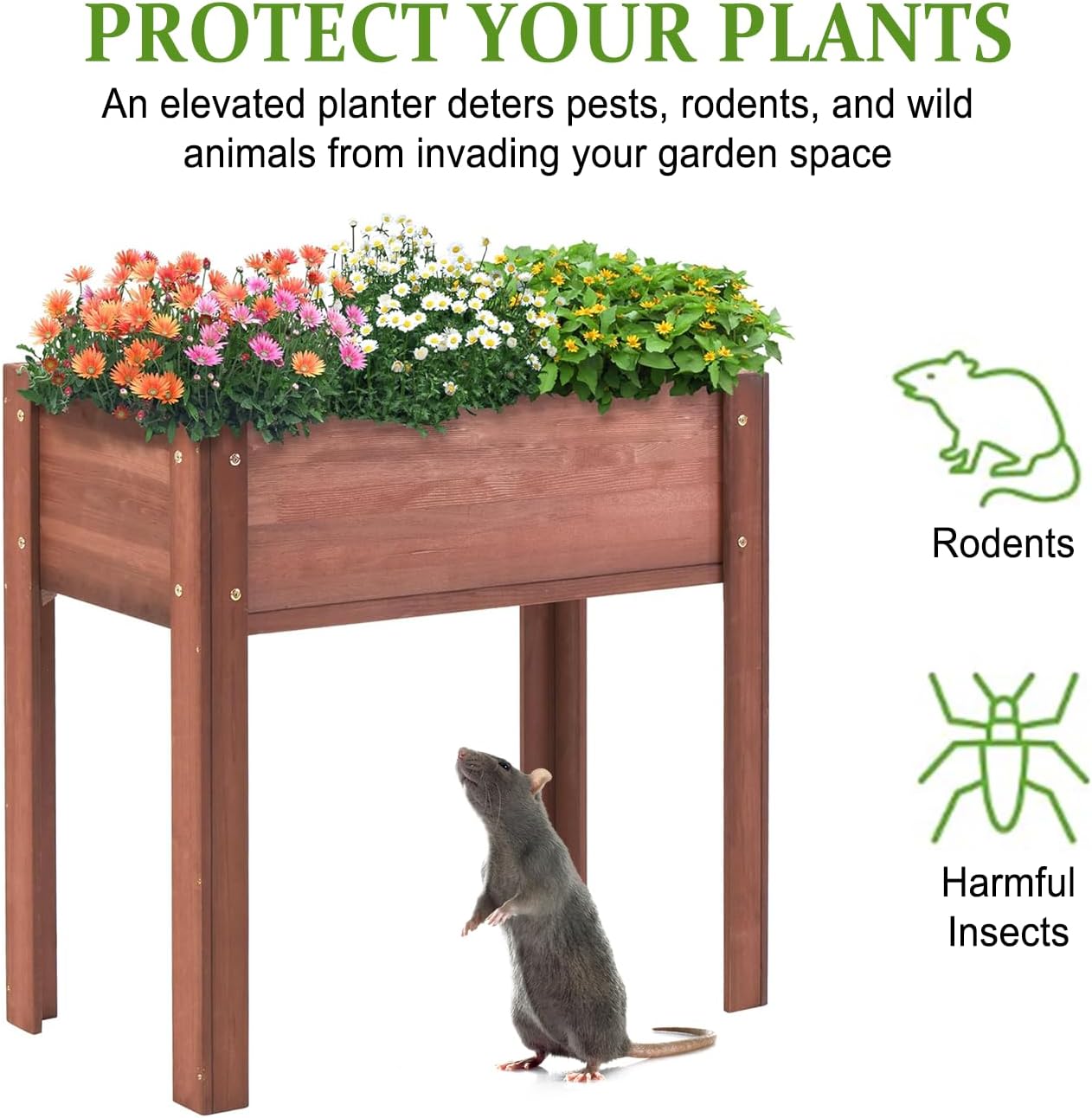 Raised Garden Bed with Legs, 48x24x30 in Planter Boxes Outdoor, Elevated Wooden Planter Box Standing Growing Bed for Gardening, Backyard, Patio and Balcony (Coffee, 31x16x30)