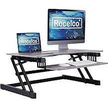 Rocelco 37.5" Deluxe Height Adjustable Standing Desk Converter - Quick Sit Stand Up Dual Monitor Riser - Gas Spring Assist Computer Workstation - Large Retractable Keyboard Tray - Gray (R DADRG)