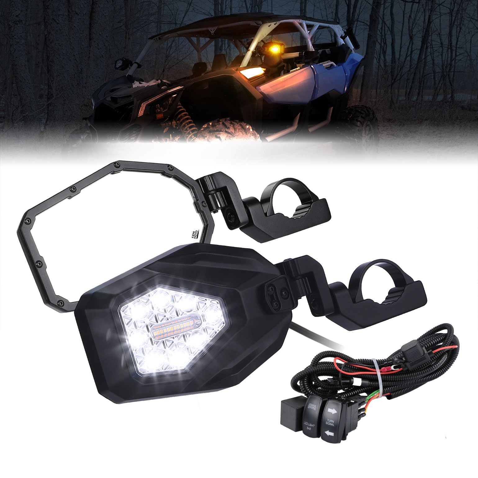 UTV Side Mirrors with LED Spot and Turn Signal Lights for 1.6''-2'' Roll Bars CNC Aluminum SXS Mirror Compatible with Polaris RZR Can Am X3 Pioneer Talon Kawasaki Mule Teryx Rmax Zforce